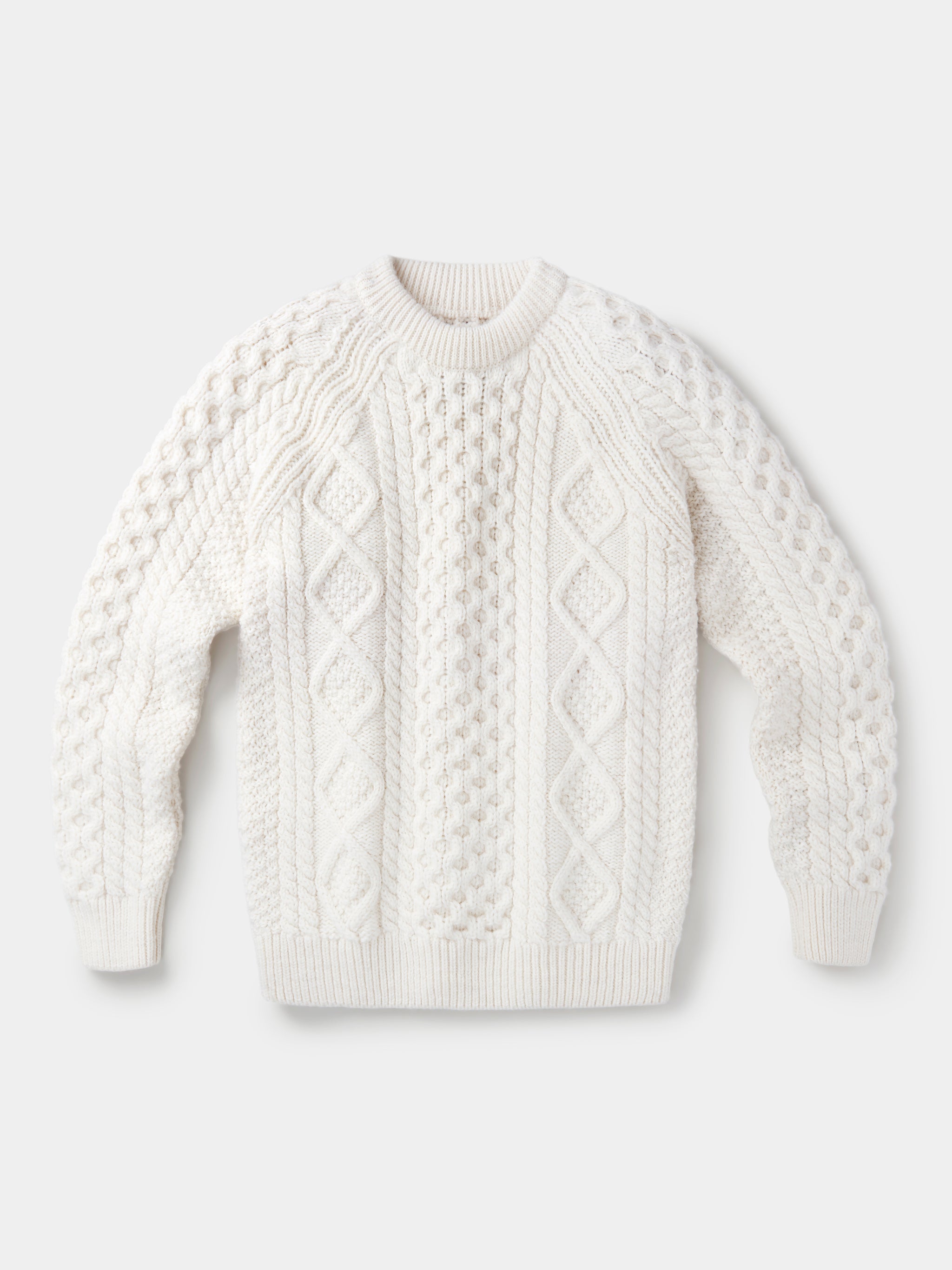 Ecru Aran Crew Neck Wool Jumper | Aubin
