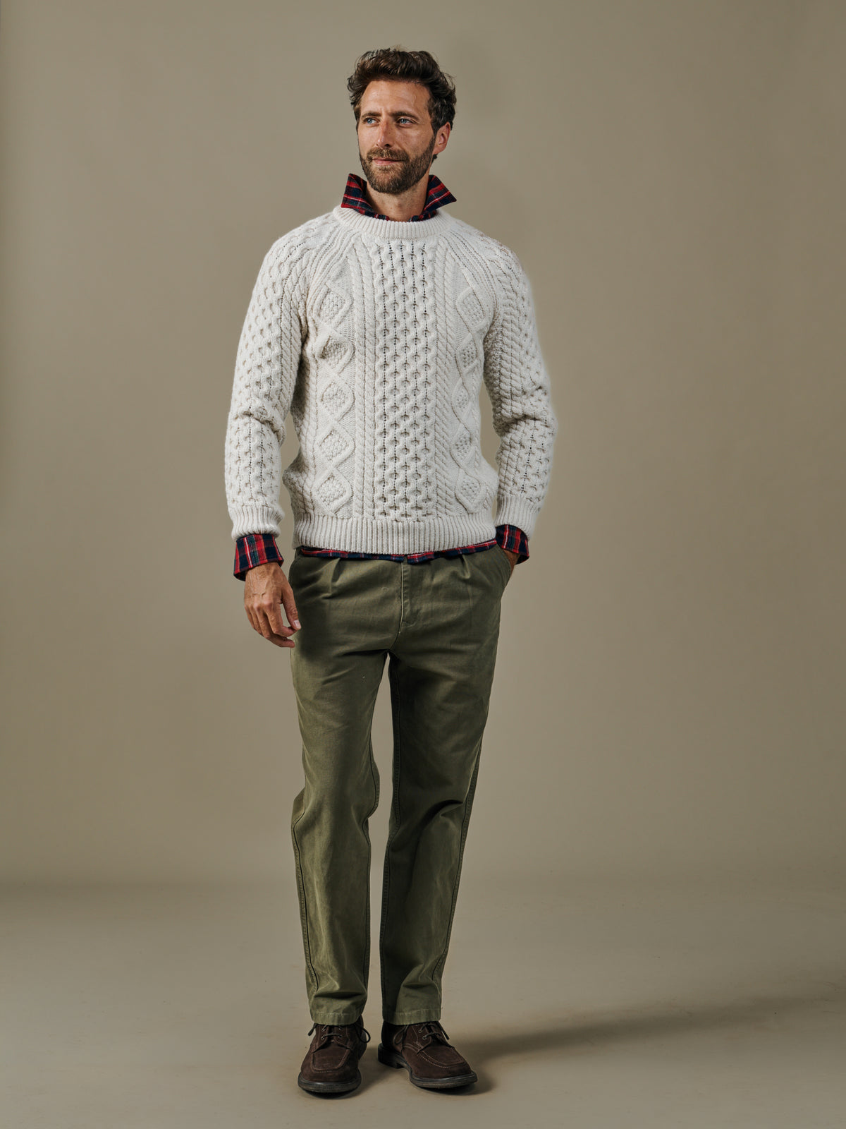 Aubin Ecru Aran Jumper | Crew Neck