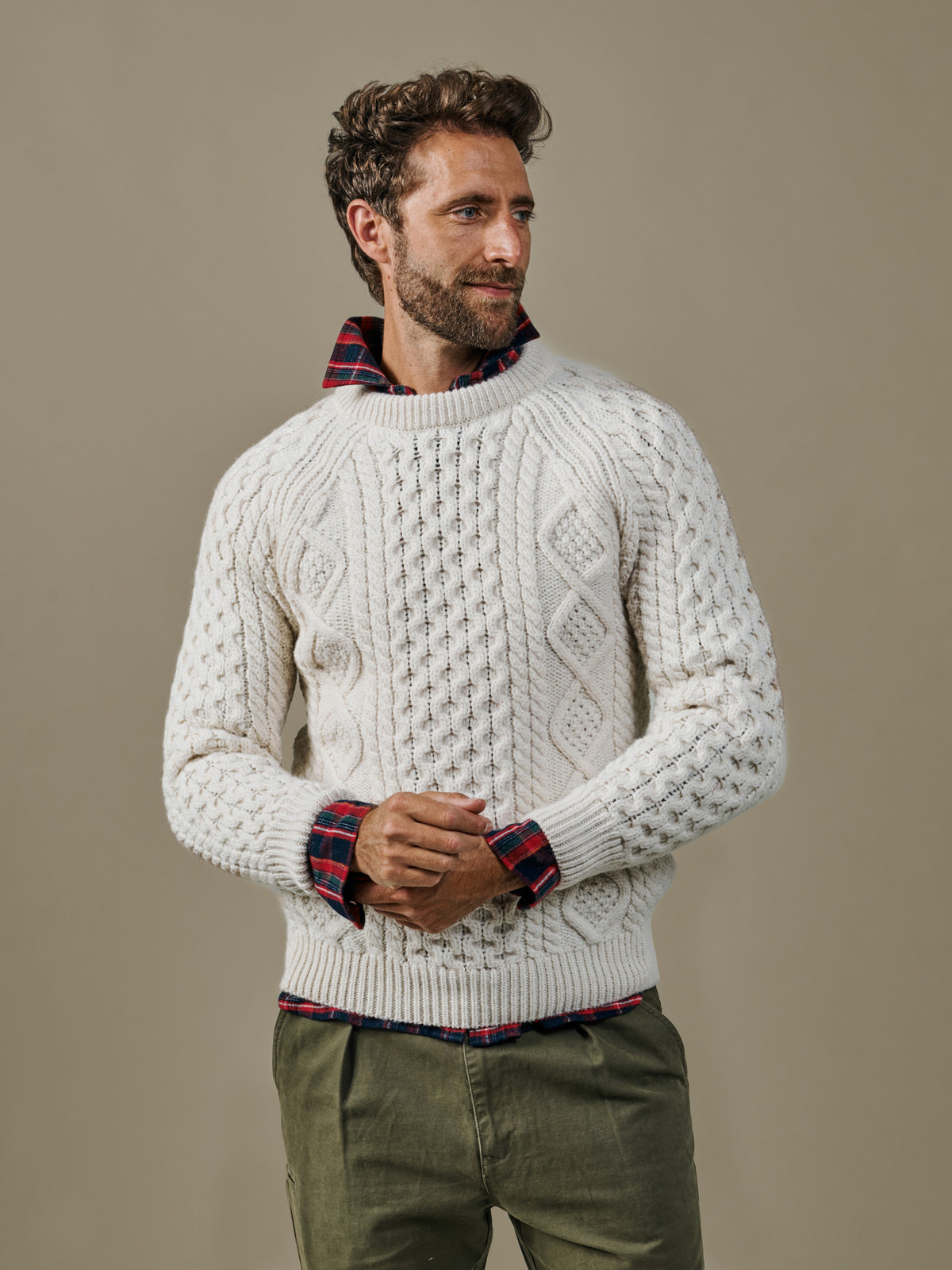 Aubin Ecru Aran Jumper | Crew Neck