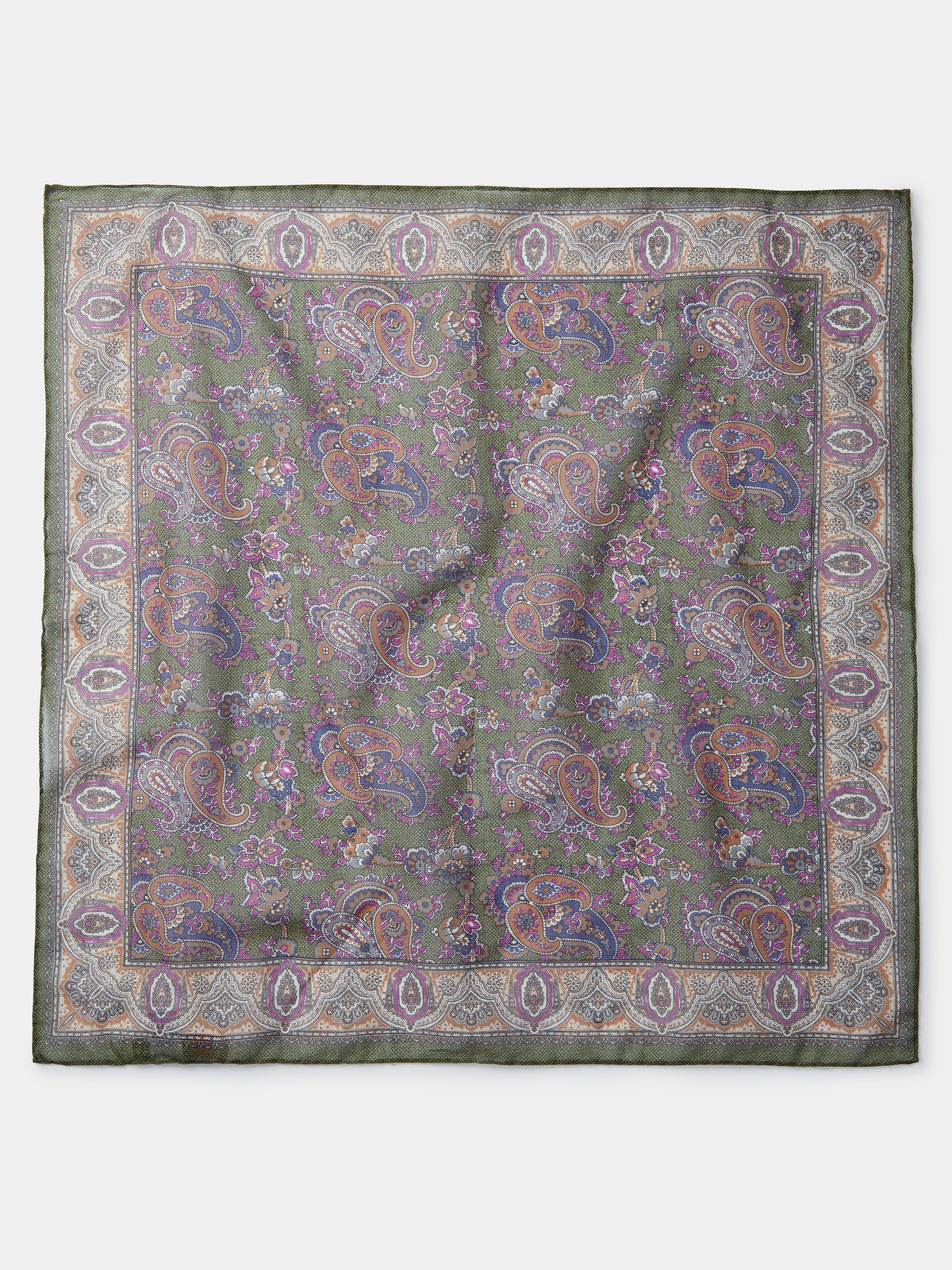 Aubin Ashmont Pocket Square in Green Print, styled as part of the Pocket Square & Tie Set