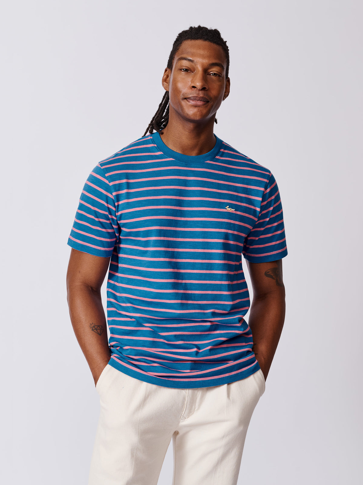 Aubin Cornflower Stripe Berkeley Slub T-Shirt | Striped Tee