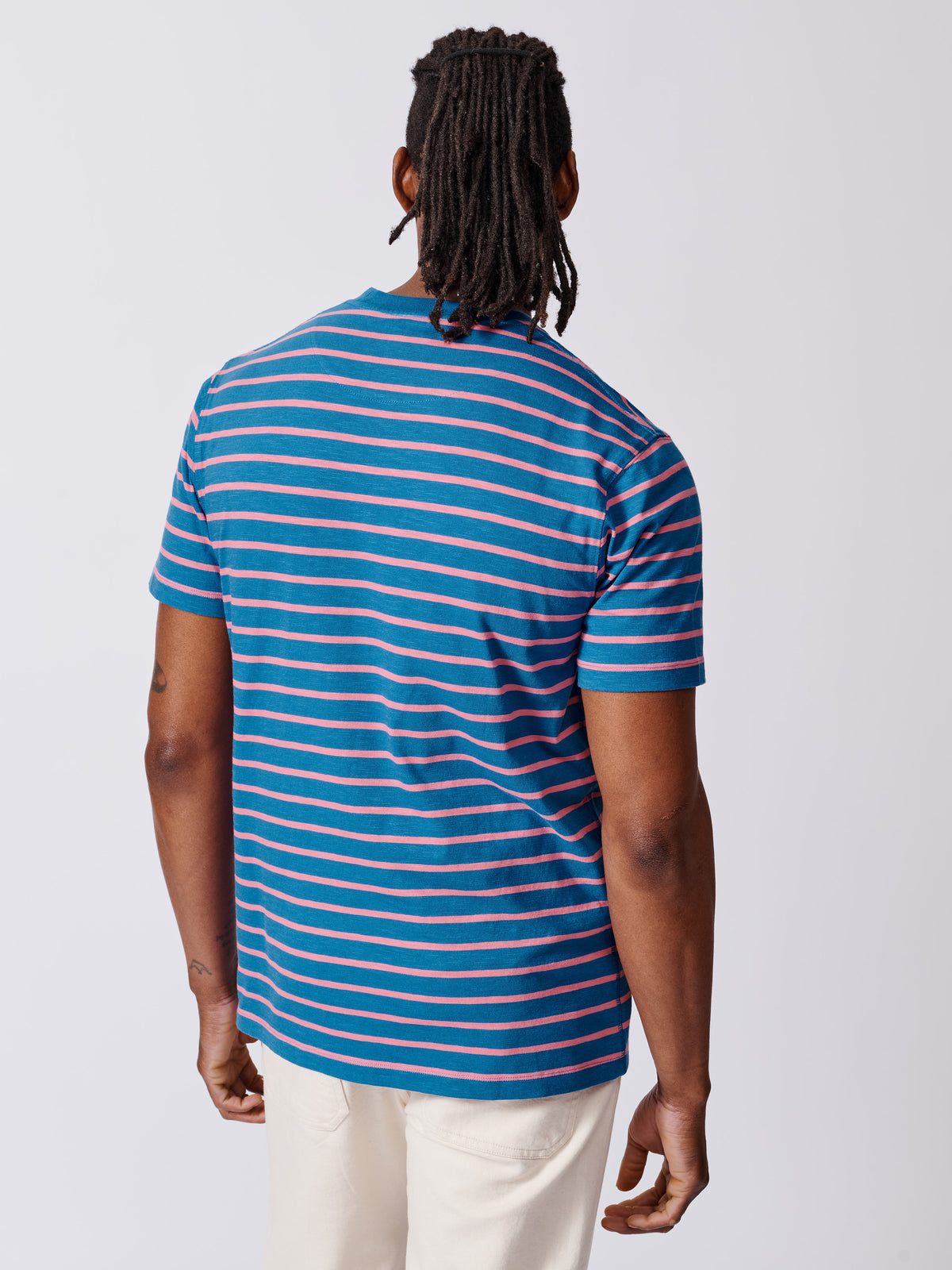 Aubin Cornflower Stripe Berkeley Slub T-Shirt | Striped Tee