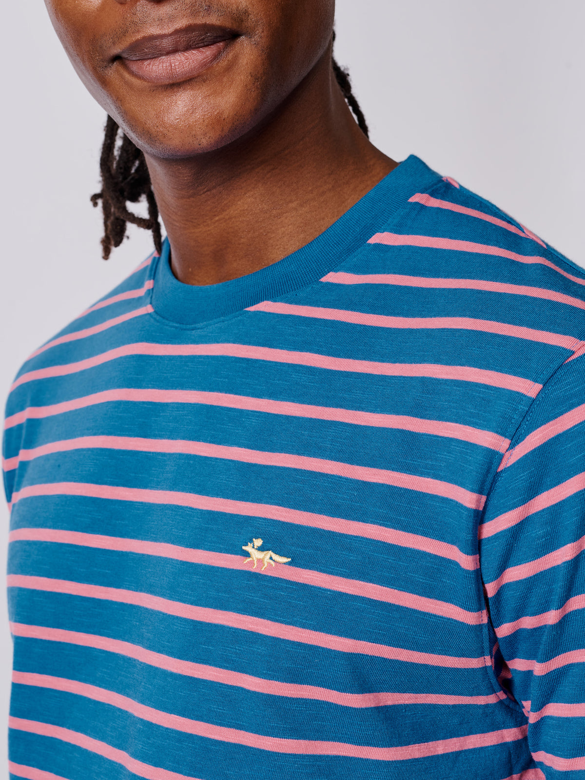 Aubin Cornflower Stripe Berkeley Slub T-Shirt | Striped Tee