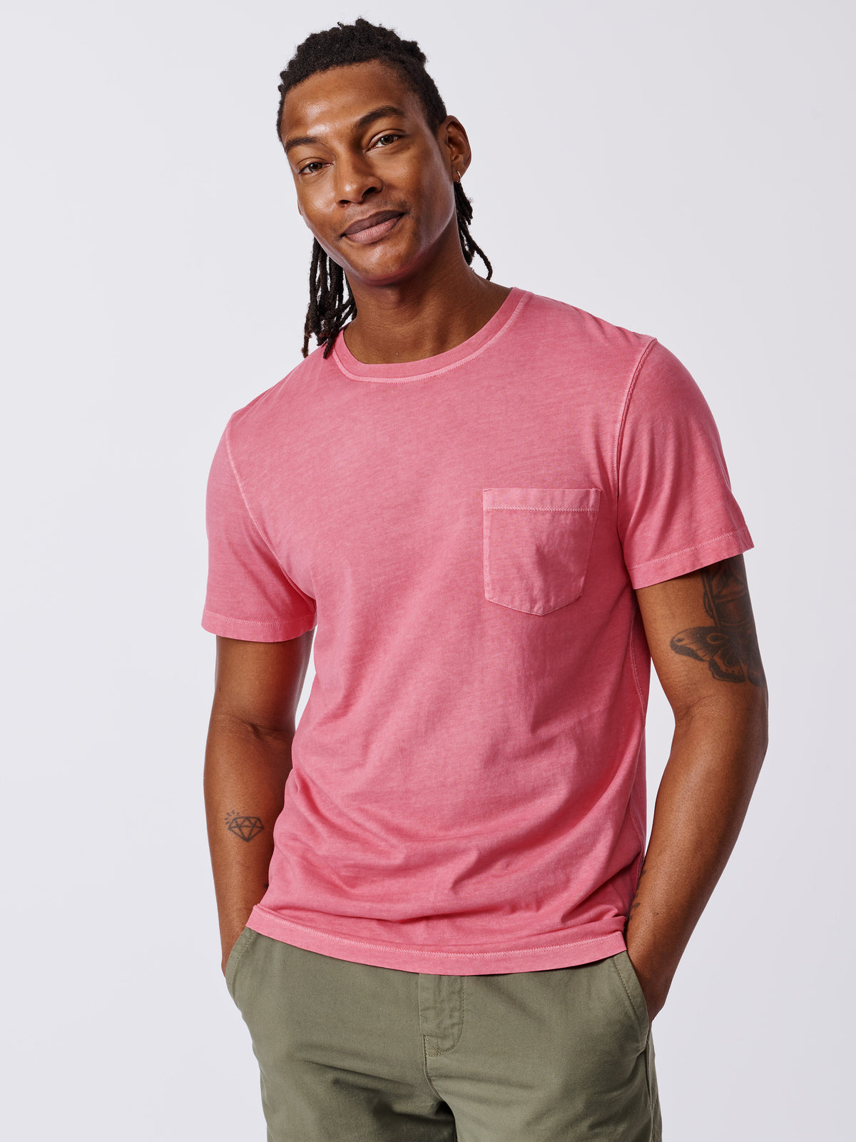 Aubin Pink Hareby Garment Dyed Pocket T-Shirt | Pocket Tee