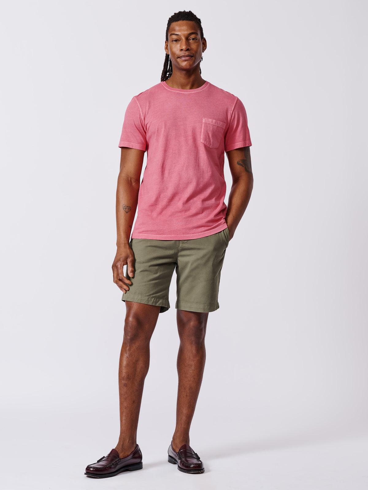 Aubin Pink Hareby Garment Dyed Pocket T-Shirt | Pocket Tee