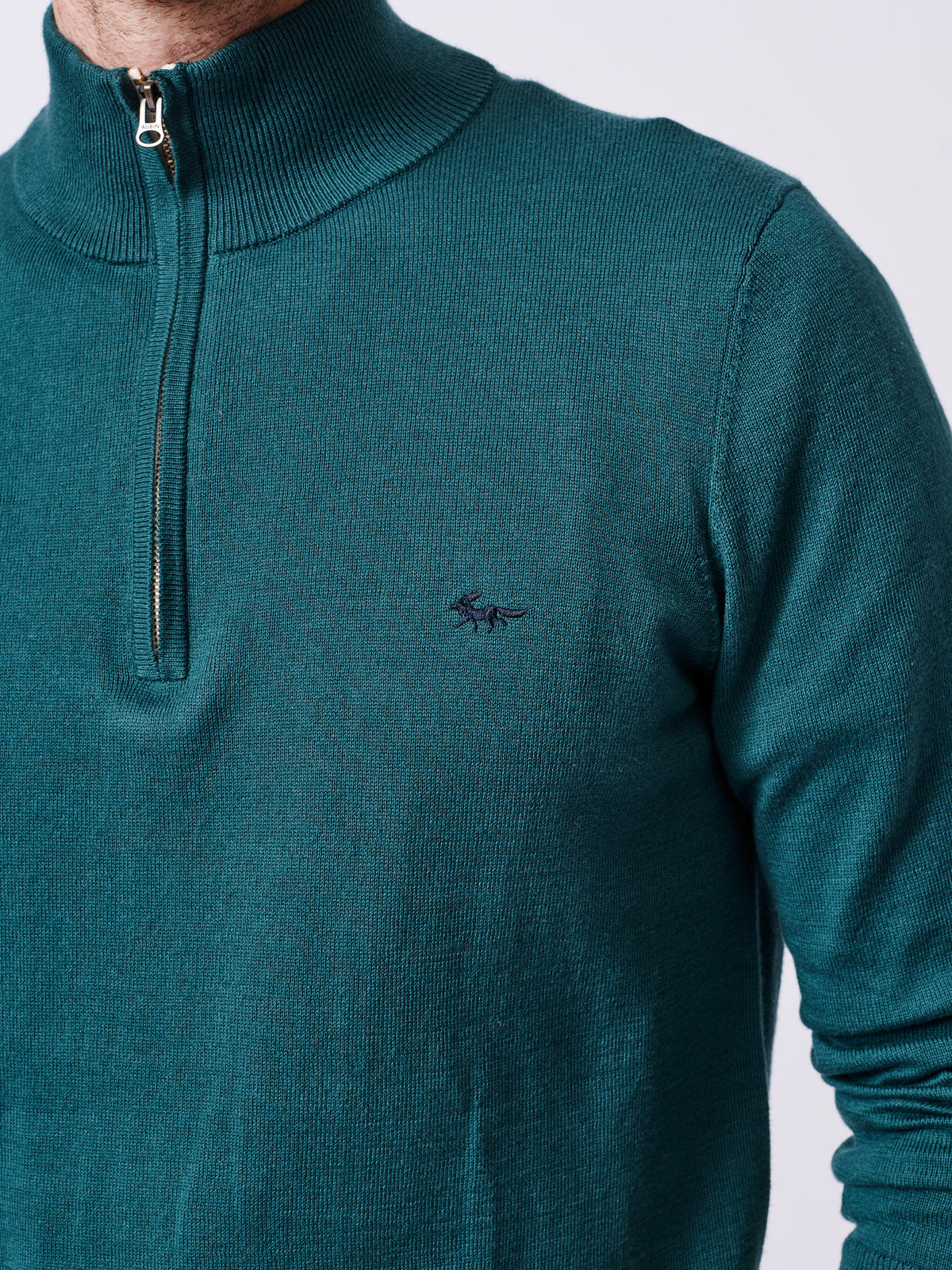 Aubin Khaki Daw Cotton Zip Neck | Knitwear
