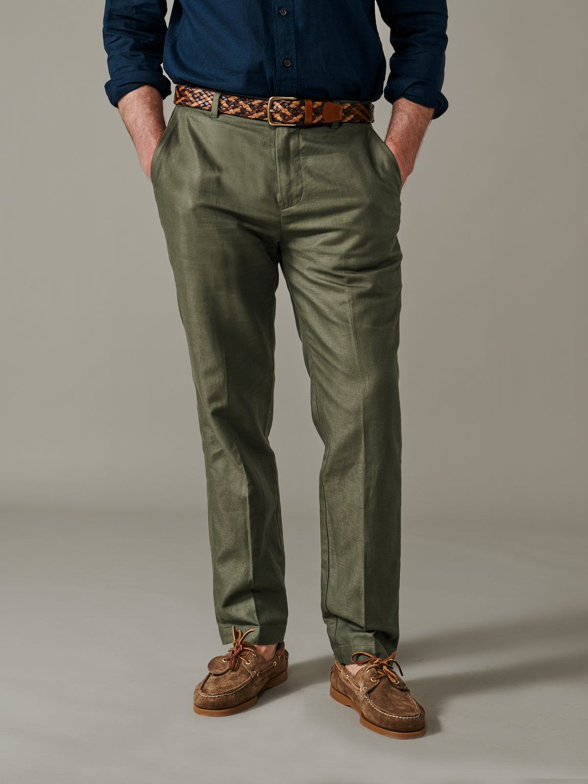 Aubin Khaki Axholme Slim Leg Trouser | Linen Trousers