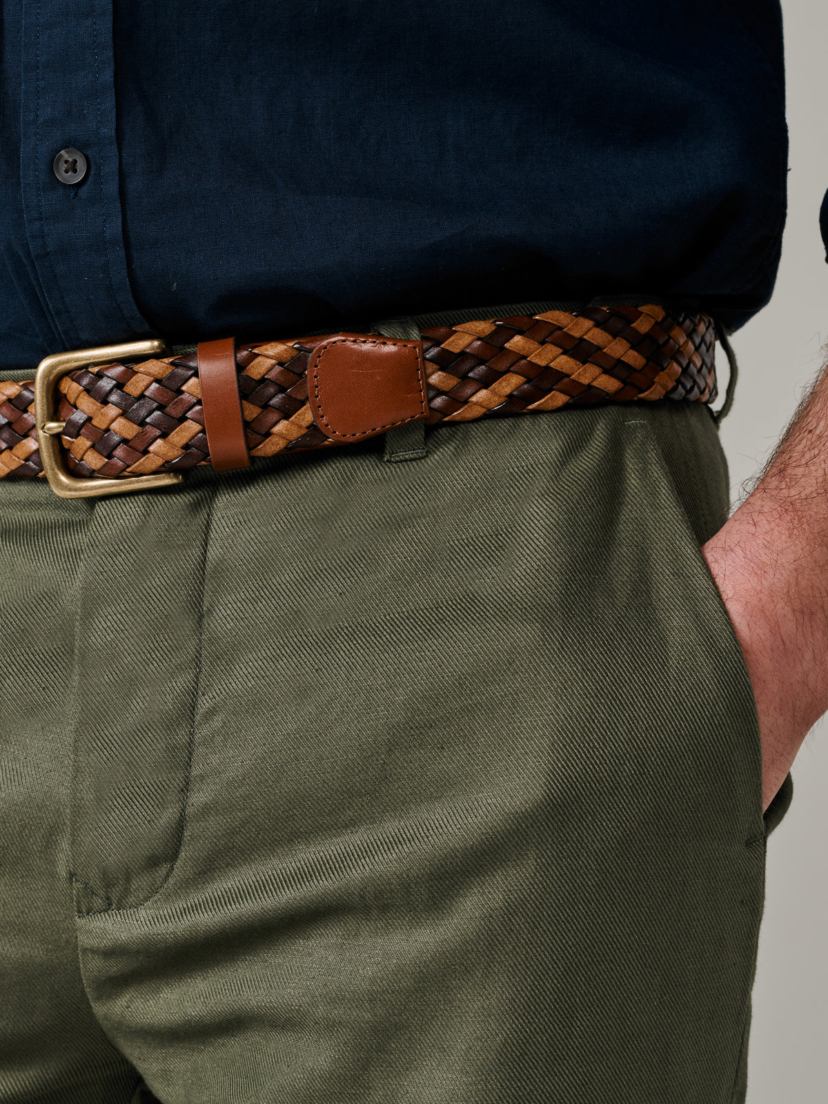 Aubin Khaki Axholme Slim Leg Trouser | Linen Trousers