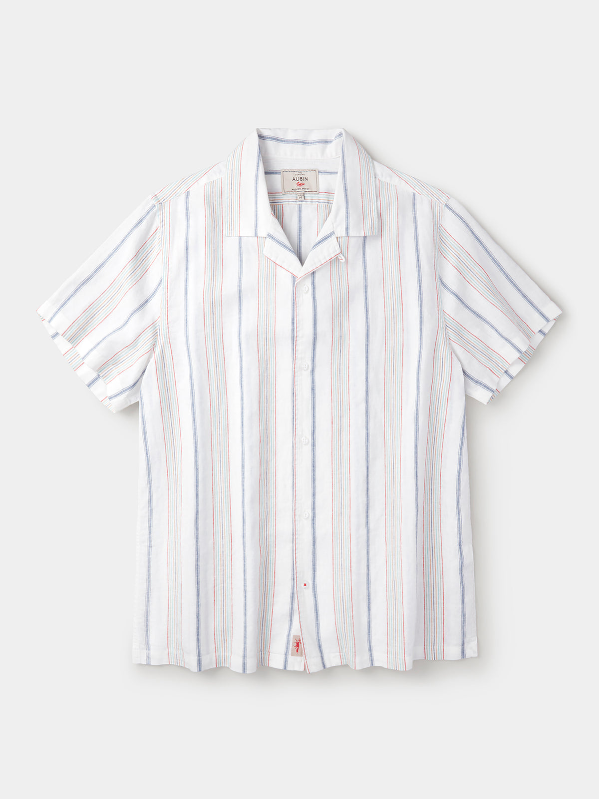 Aubin White Mix Stripe Abbey Cuban Collar Short Sleeved Shirt | Short Sleeve Shirt