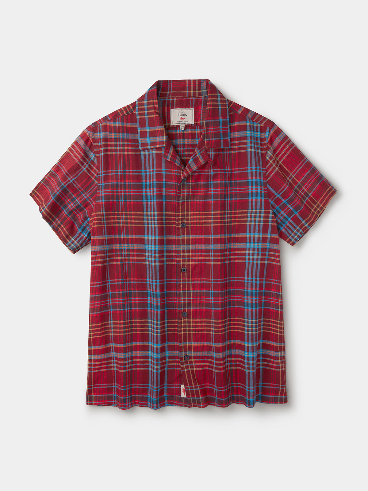 Aubin Red Check Abbots Cuban Collar Shirt | Short Sleeve Shirt