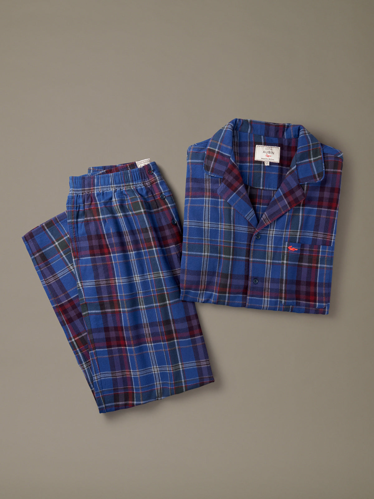 Aubin Cobalt Check Aberford Flannel PJ Set | Loungewear