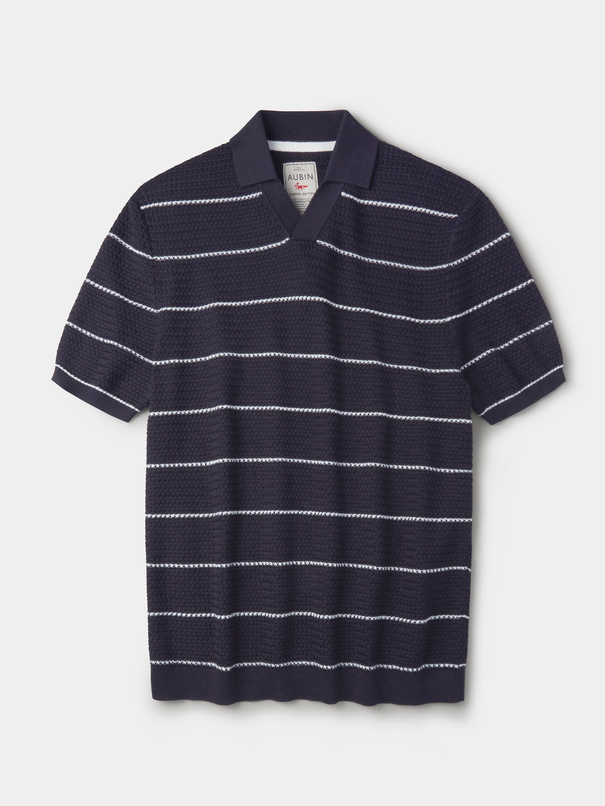 Aubin Navy/Ecru Stripe Alford Textured Polo | Knitted Polo