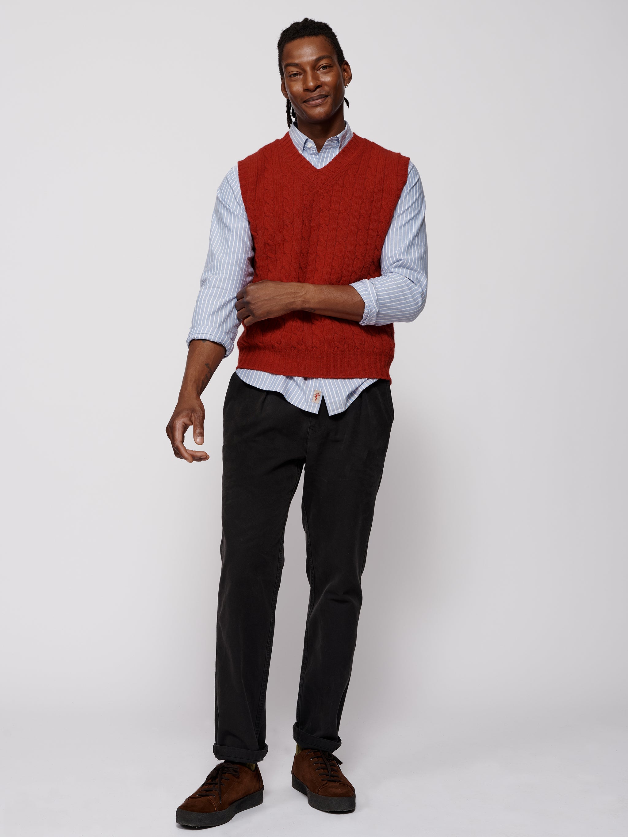 Red Allomont Cable Shetland Wool Tank Top | Aubin