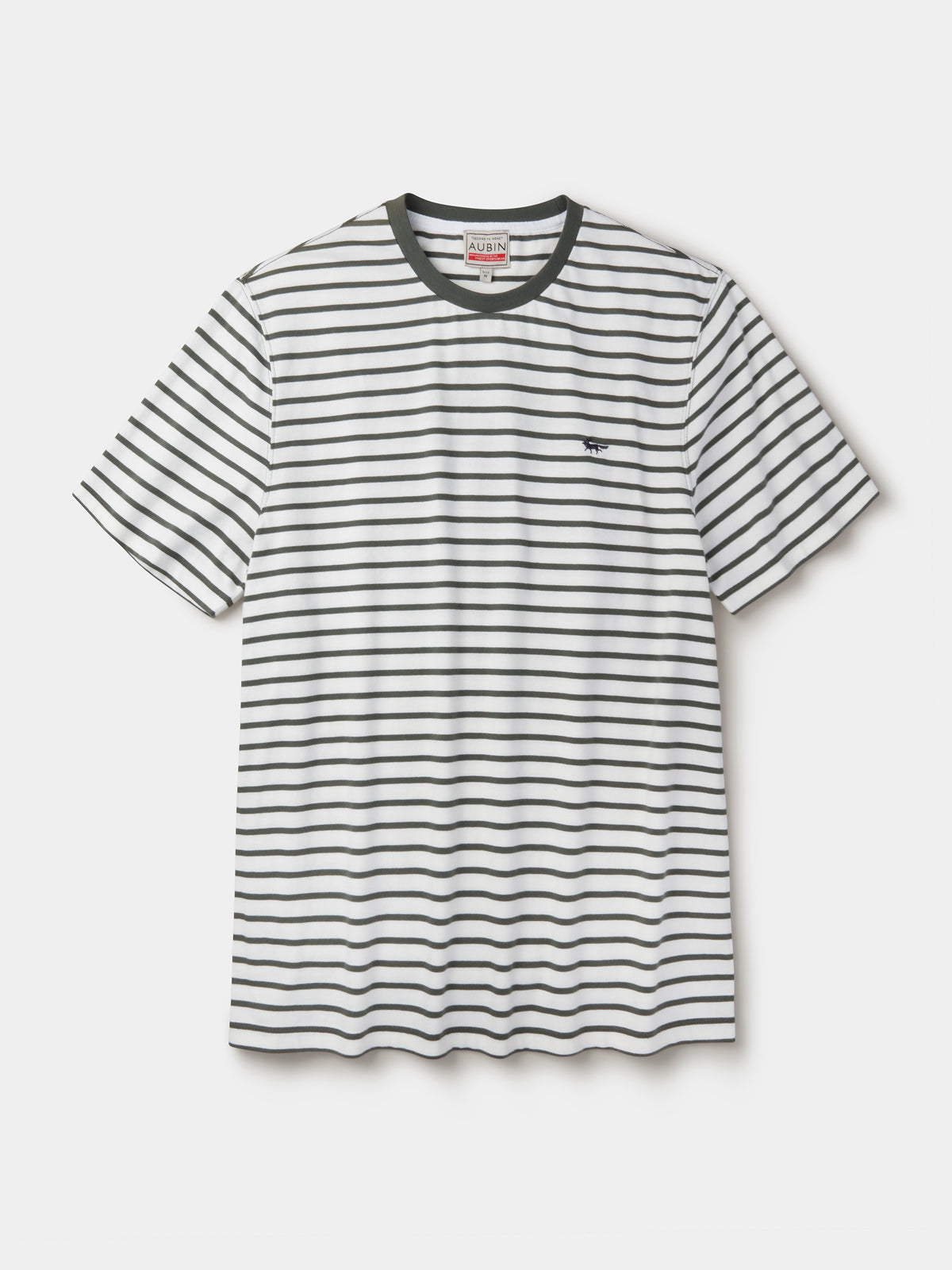 Aubin Khaki/Ecru Stripe Ancaster Striped Organic Cotton T-Shirt | T-Shirt