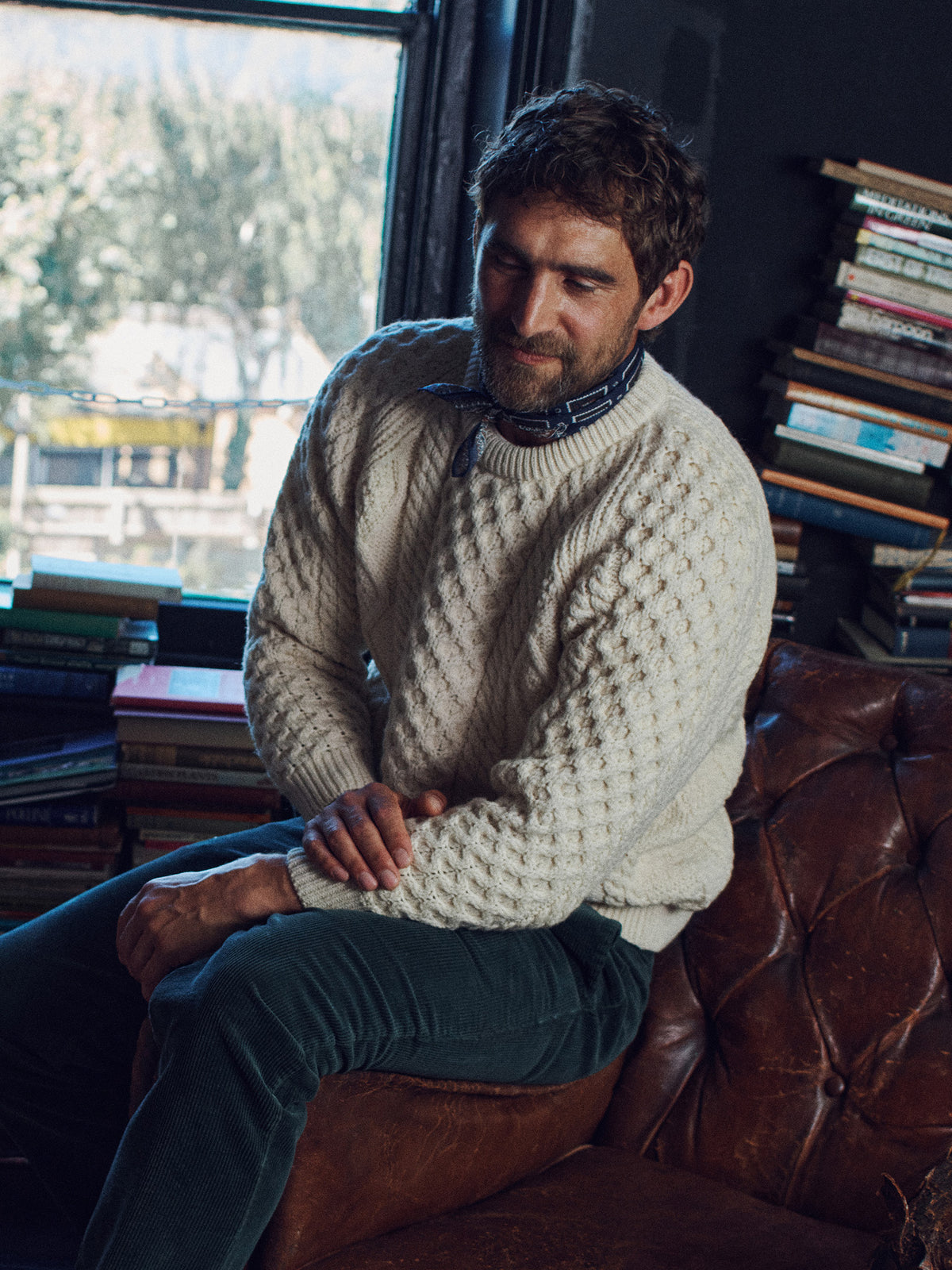 Aubin Ecru Aran Jumper | Crew Neck