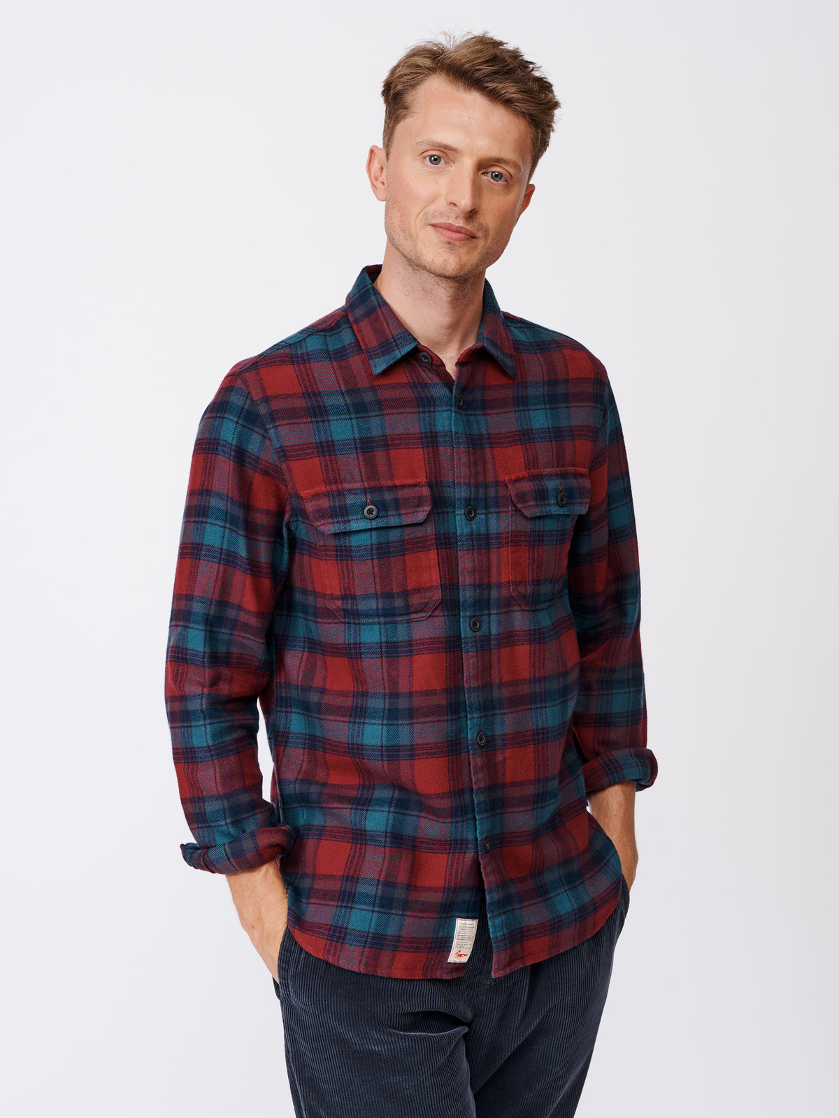 Aubin Claret Check Crowle Flannel Check Shirt | Checked Shirt