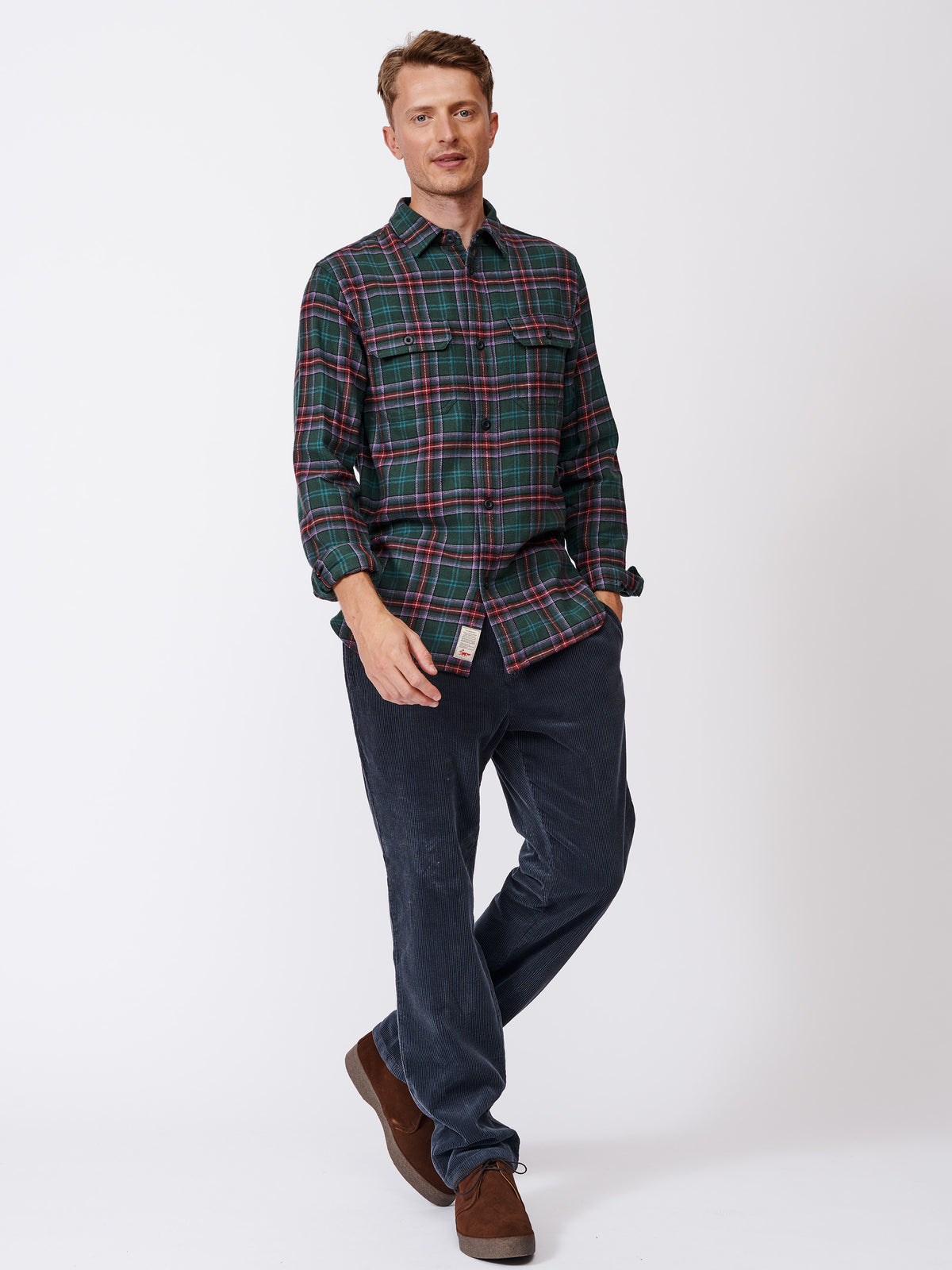 Aubin Green Check Crowle Flannel Check Shirt | Checked Shirt
