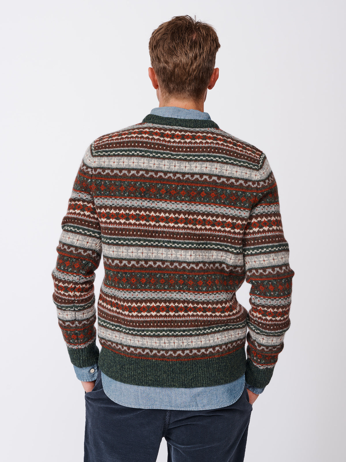 Aubin Khaki Fairisle Fairisle Wool Crew Neck Jumper | Crew Neck