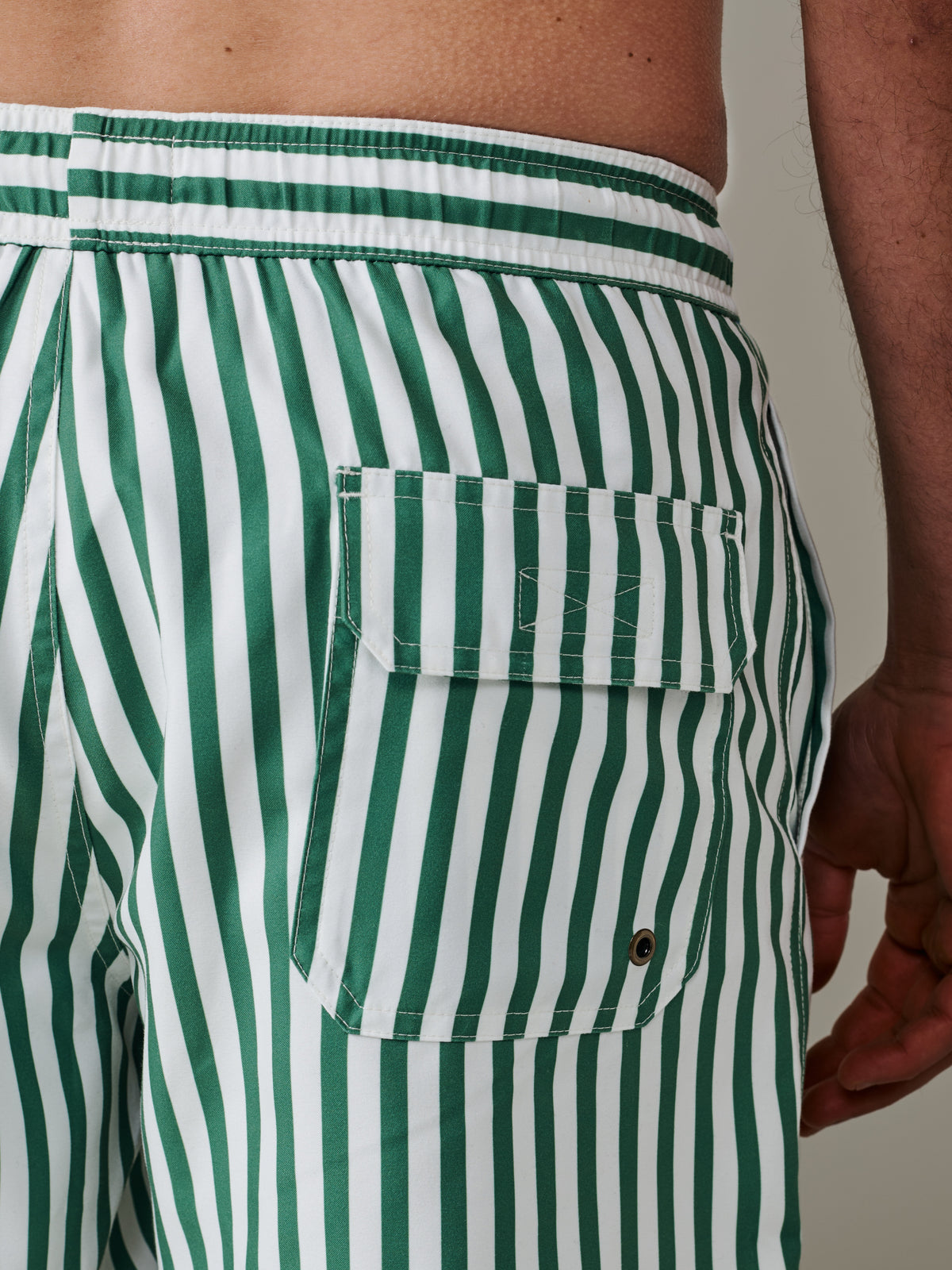 Aubin Green Narrow Stripe Bardney Swim Short | Swim Shorts