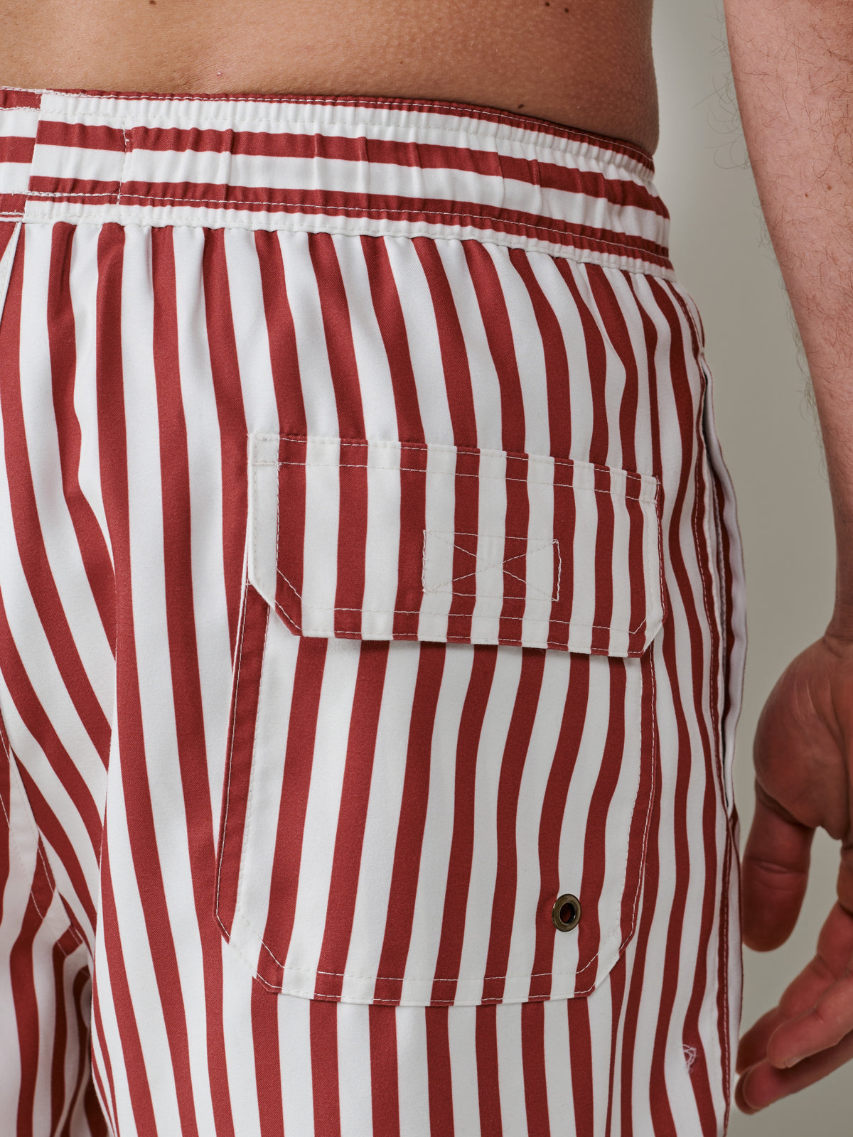 Aubin Red Narrow Stripe Bardney Swim Short | Swim Shorts