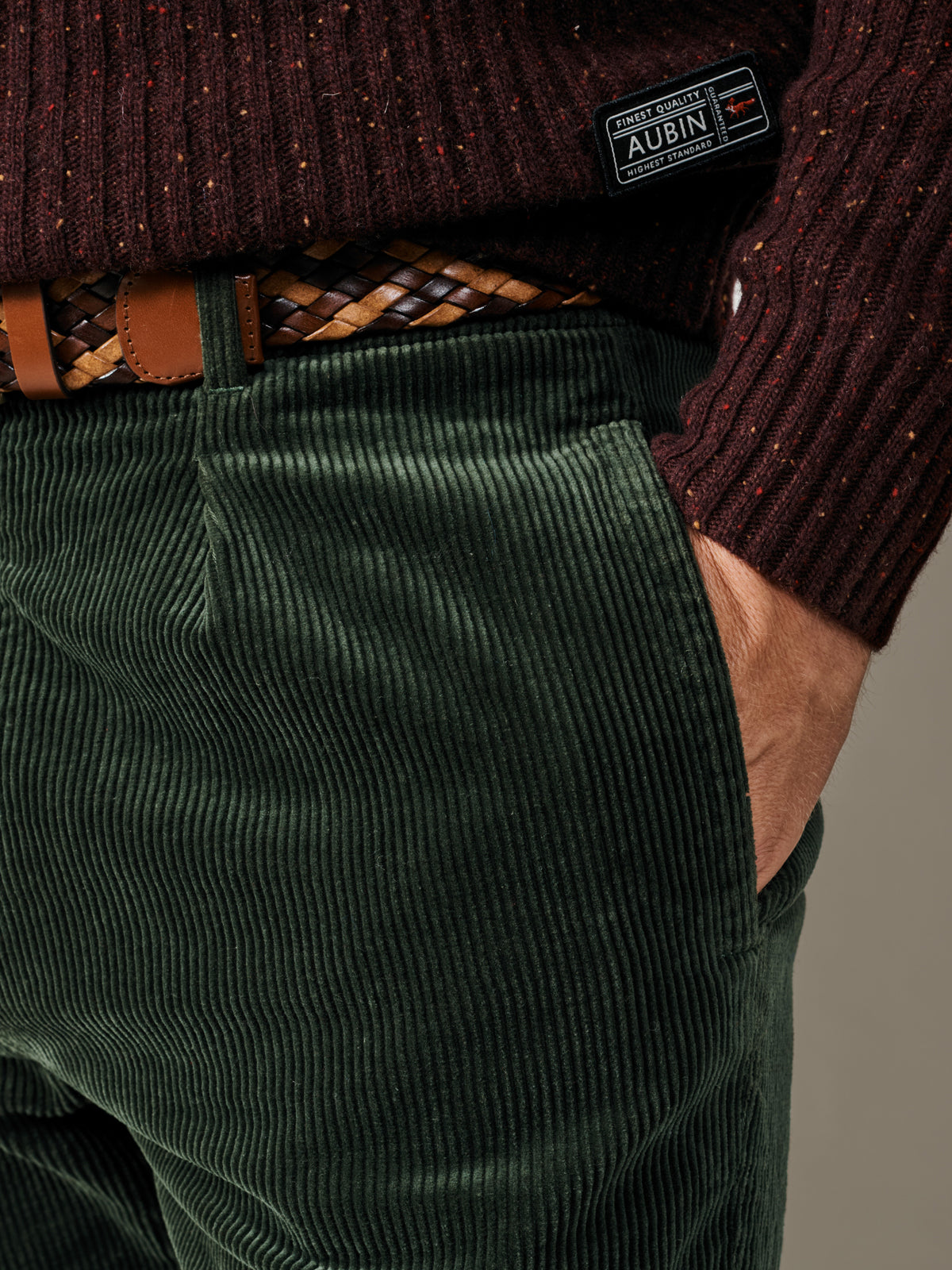 Aubin Dark Khaki Barrowby Cord Trouser | Trousers