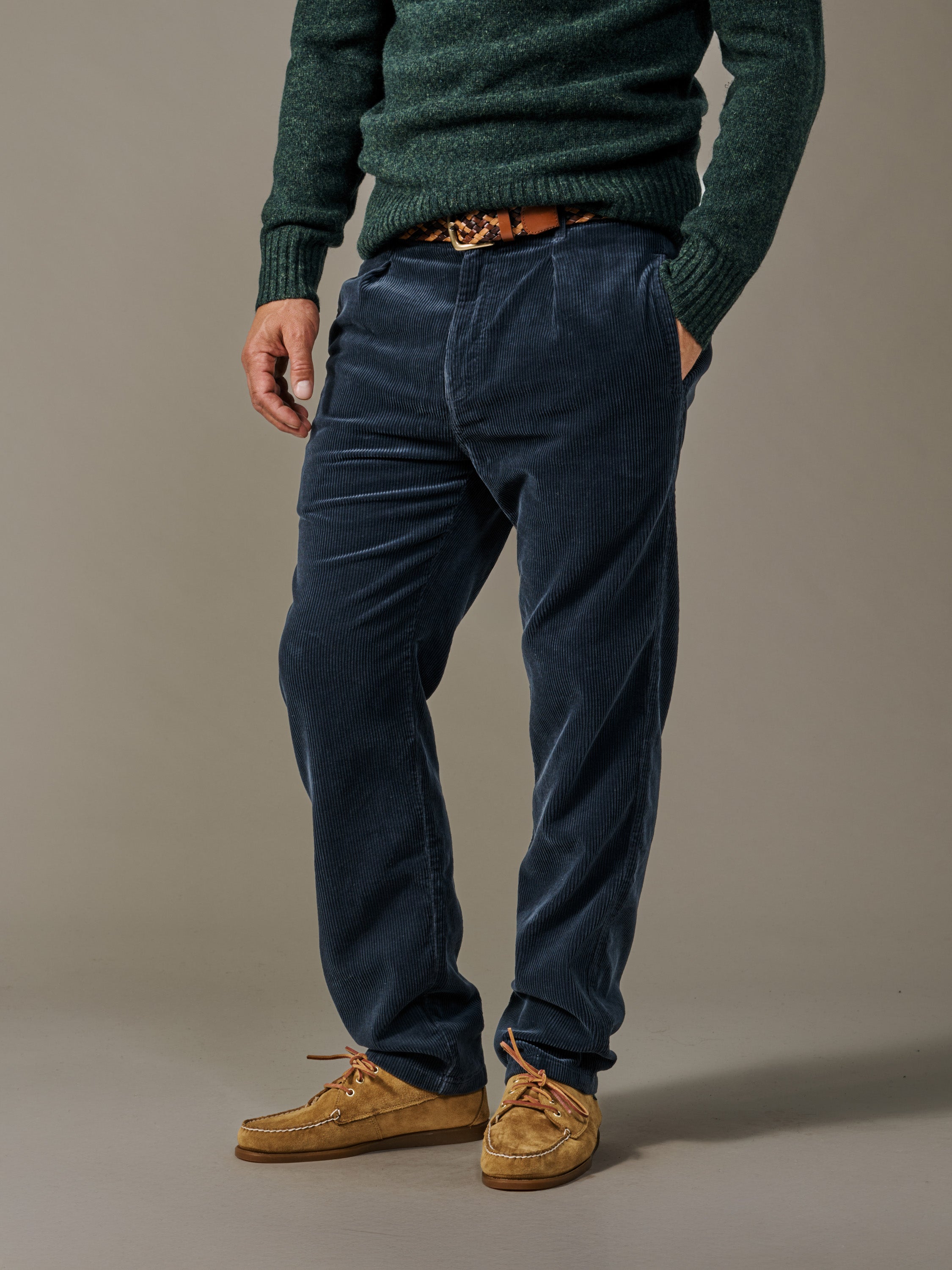 Navy Barrowby Wide Wale Cord Trouser | Aubin