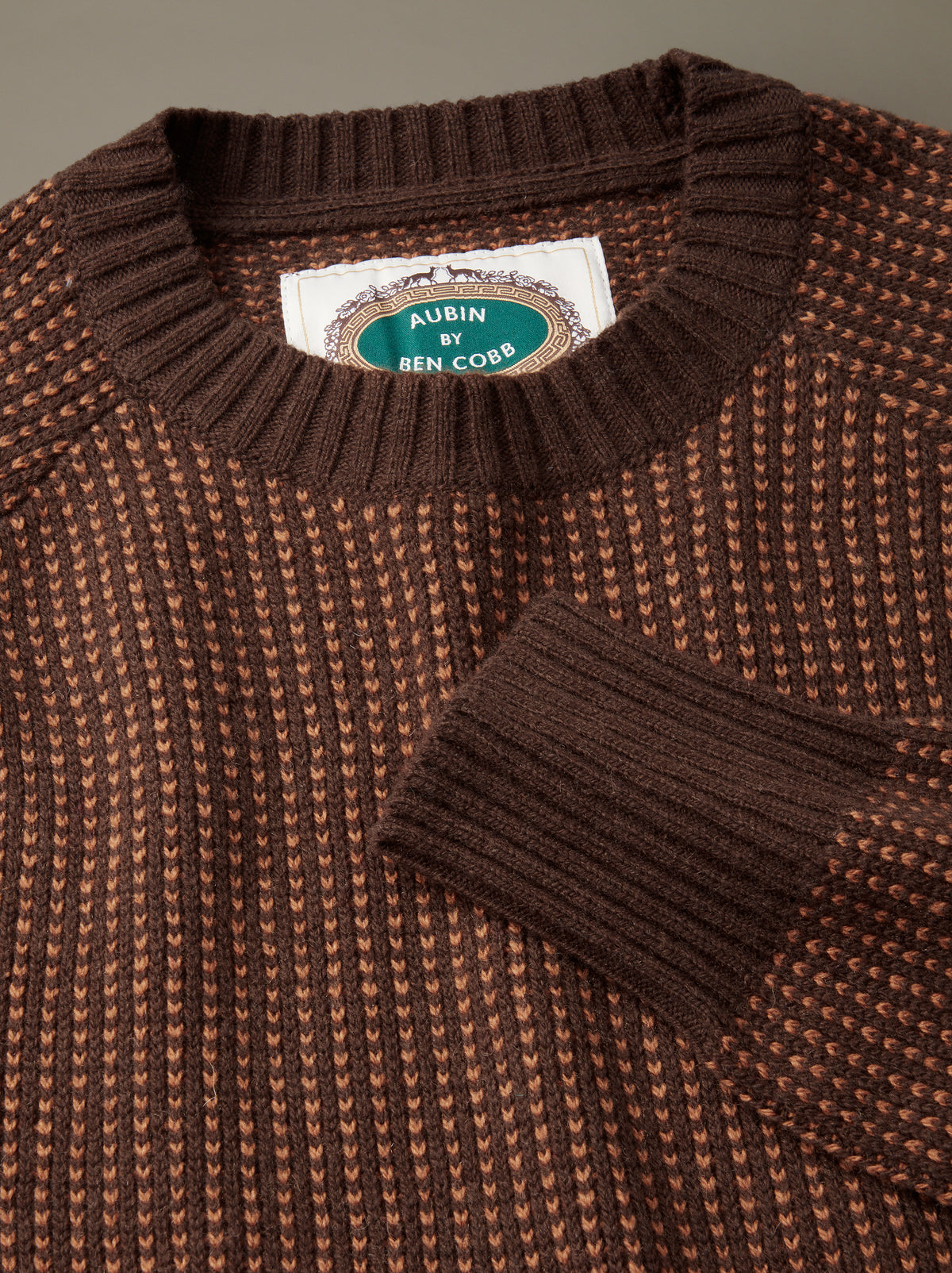 Aubin Chocolate Mix Textured Crew Neck Jumper | Crew Neck