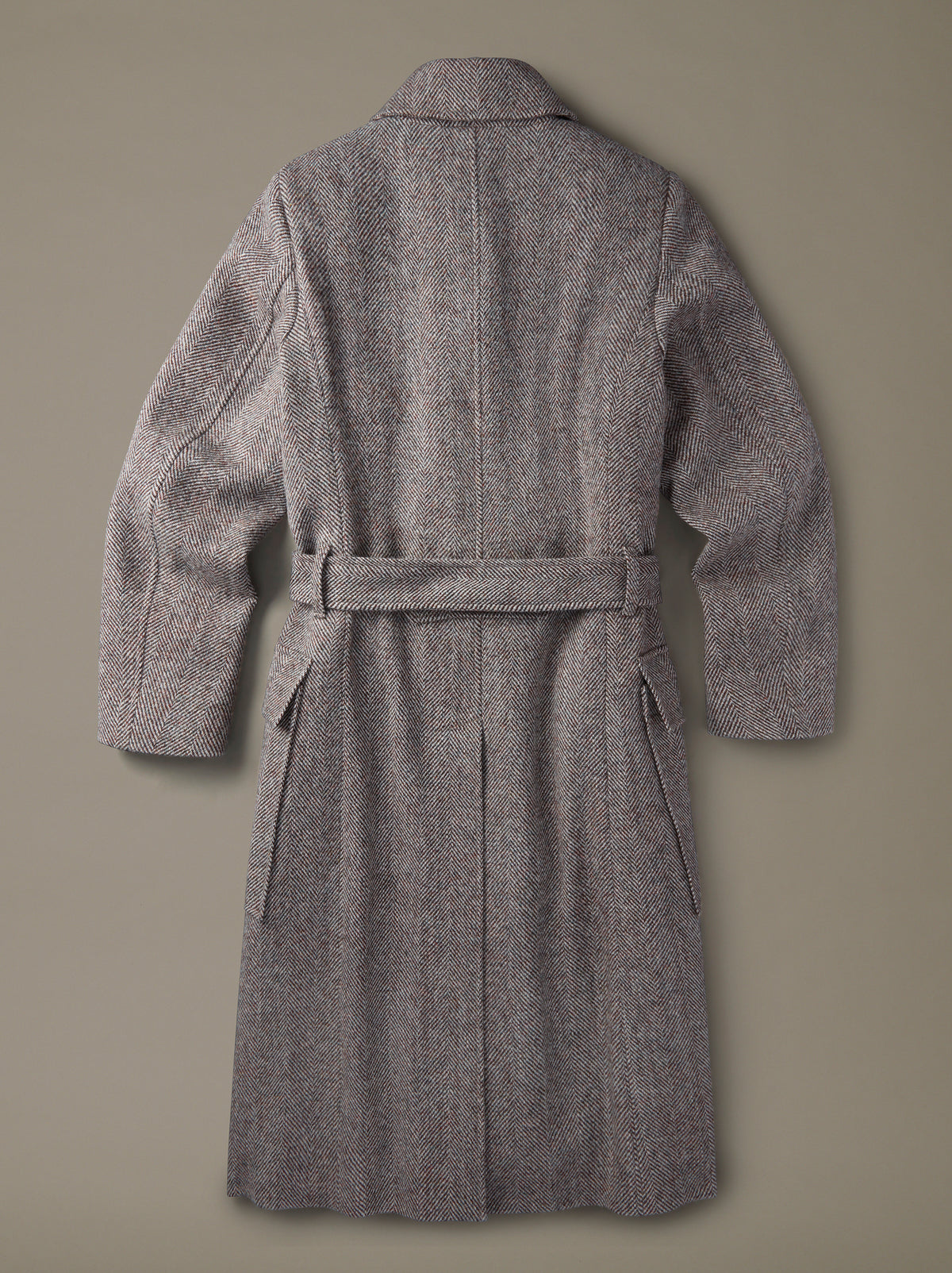 Aubin Harris Tweed Wool Coat in Herringbone, back view