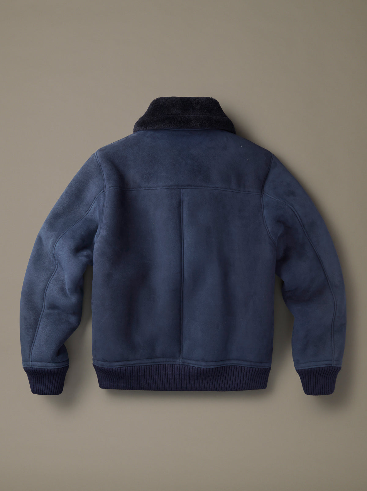 Aubin Sheepskin Bomber Jacket in Navy, back view