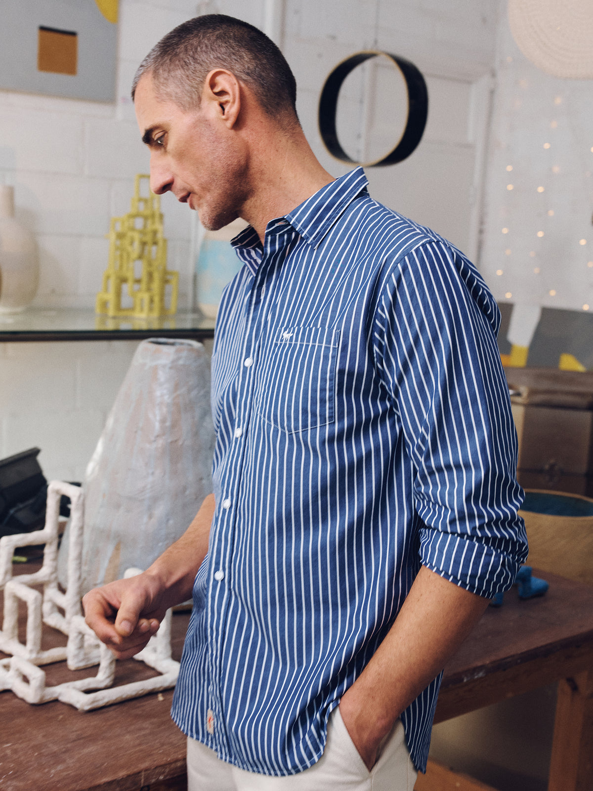Aubin Blue Stripe Gladstone Poplin Shirt | Poplin Shirt