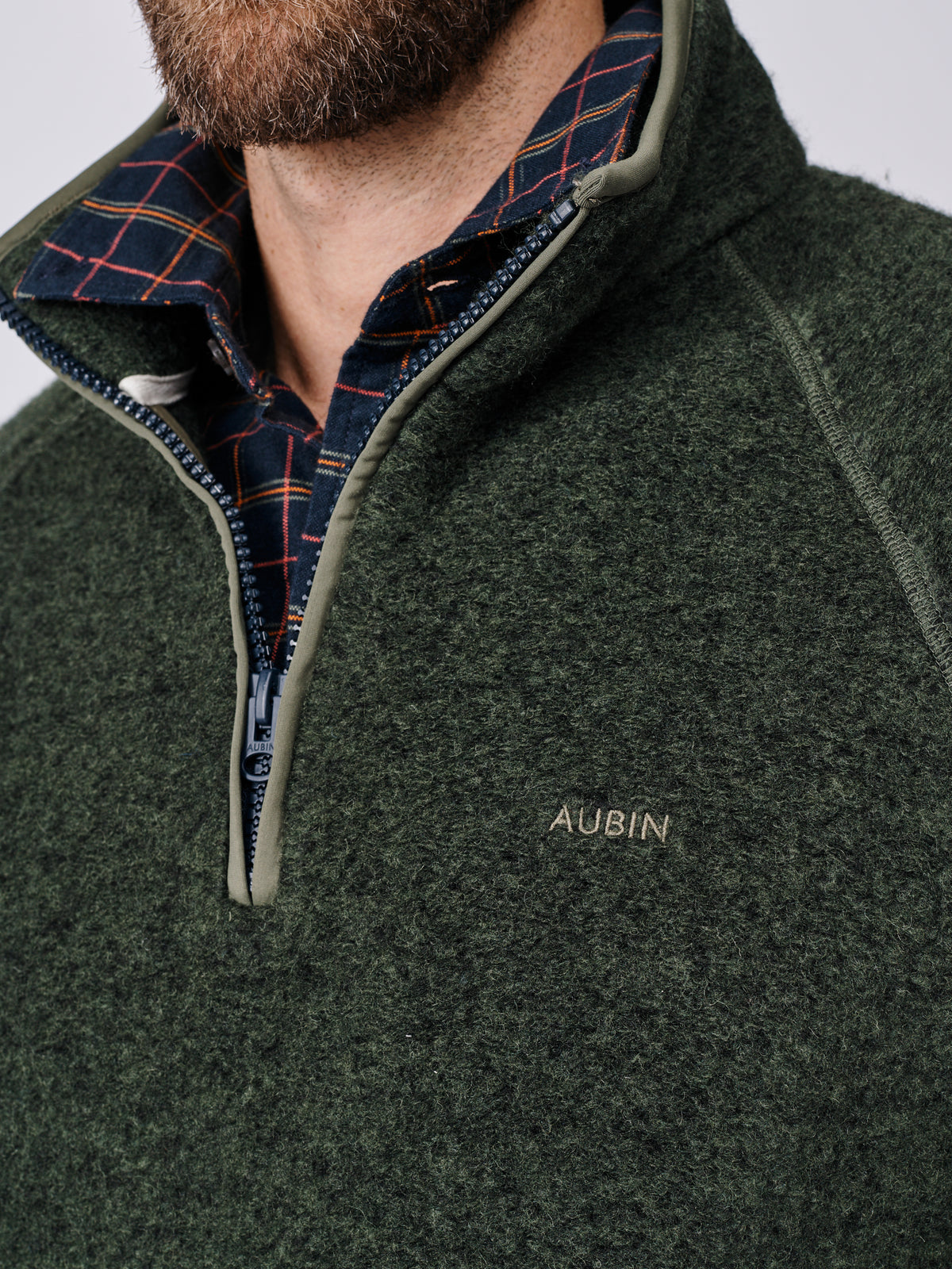 Aubin Khaki Bodmin Zip Neck Fleece | Fleece