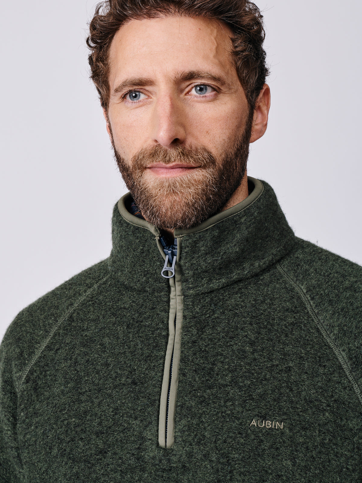 Aubin Khaki Bodmin Zip Neck Fleece | Fleece