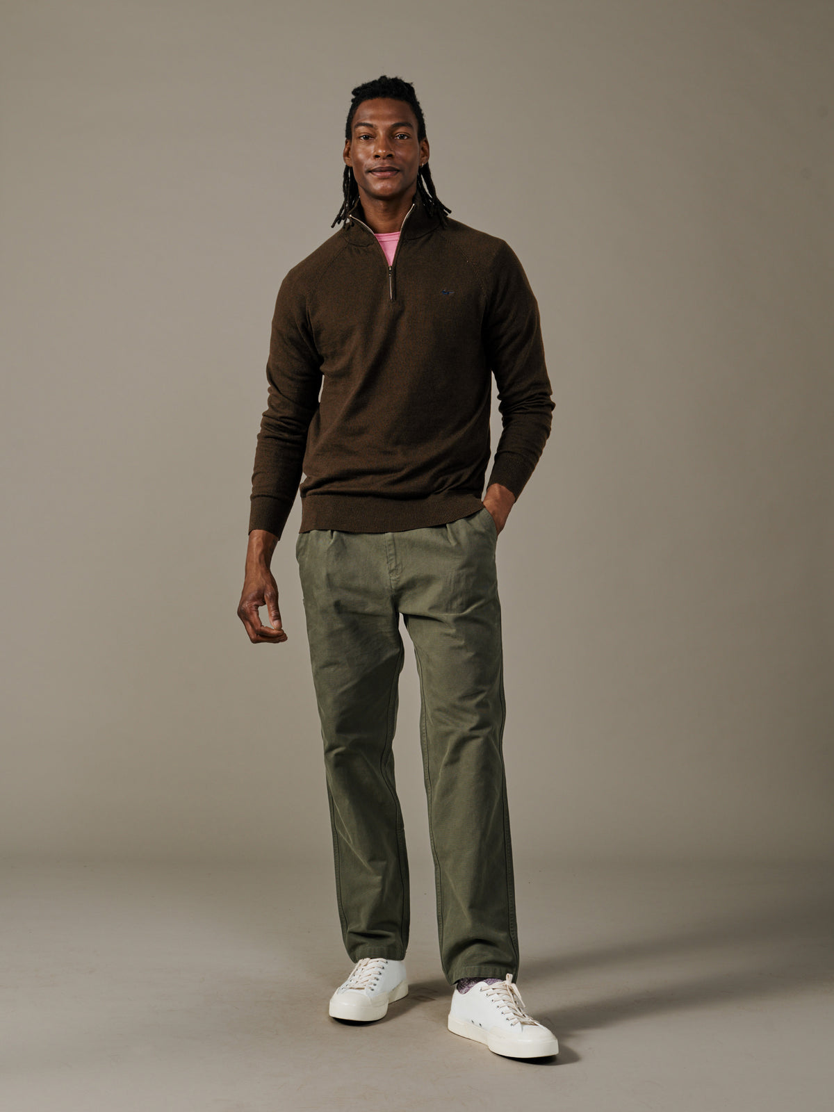 Aubin Chocolate Bonby Cotton Zip Neck Jumper | Zip Neck