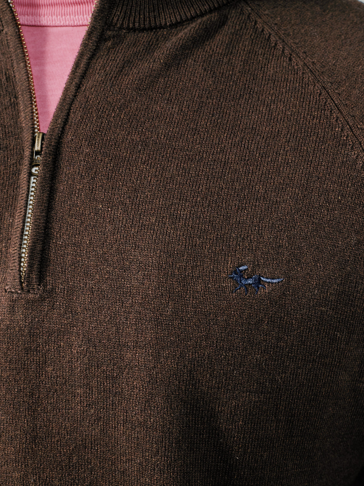 Aubin Chocolate Bonby Cotton Zip Neck Jumper | Zip Neck