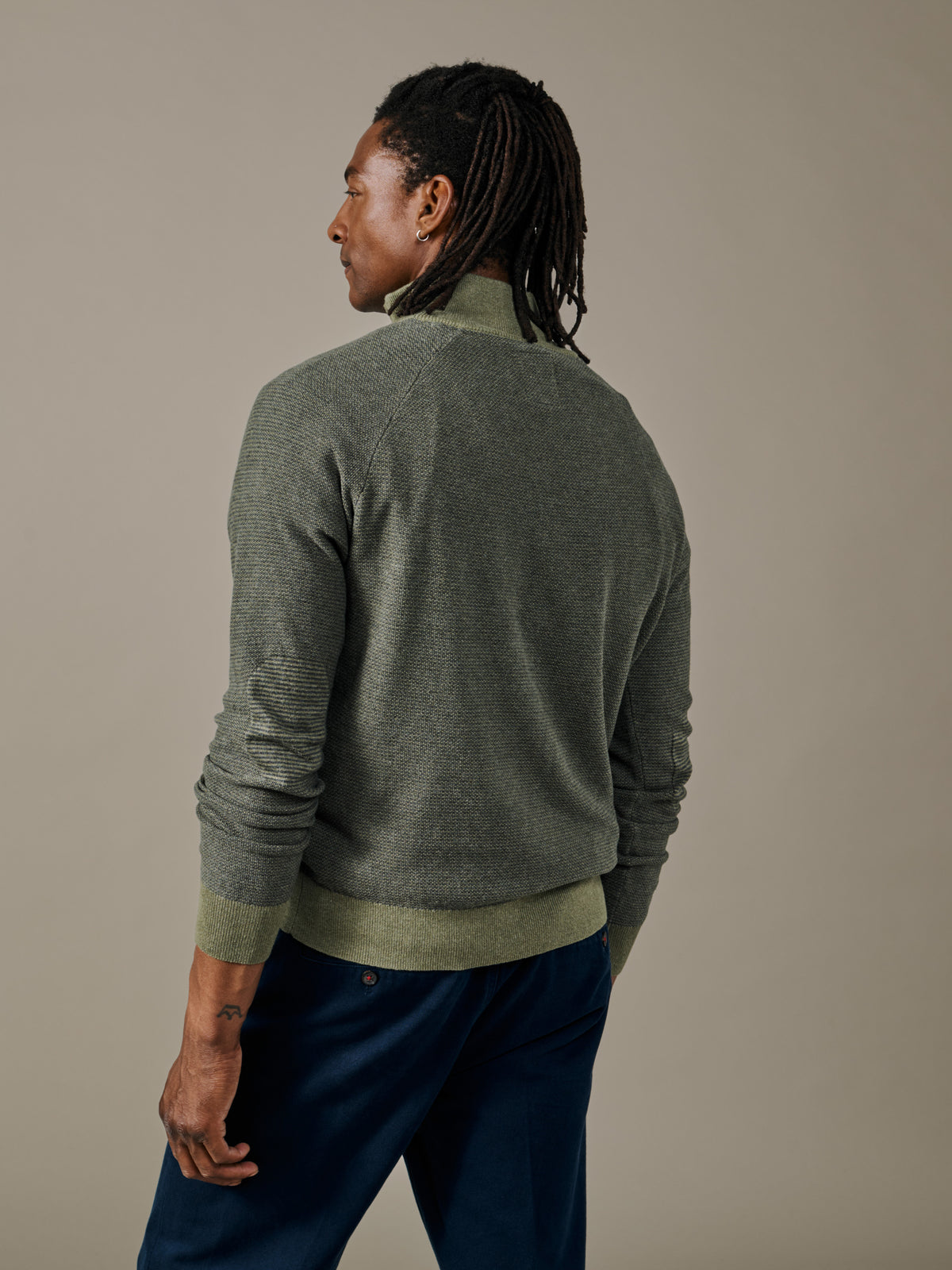 Aubin Khaki Mix Bonby Cotton Zip Neck | Zip Neck