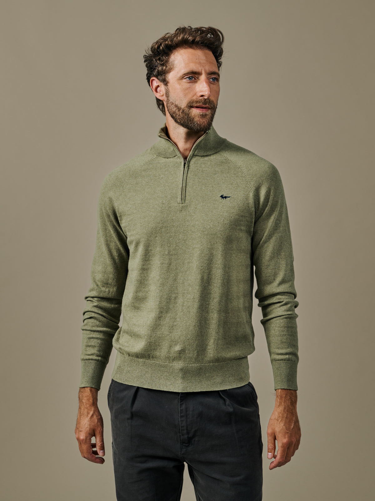 Aubin Sage Bonby Cotton Zip Neck | Zip Neck