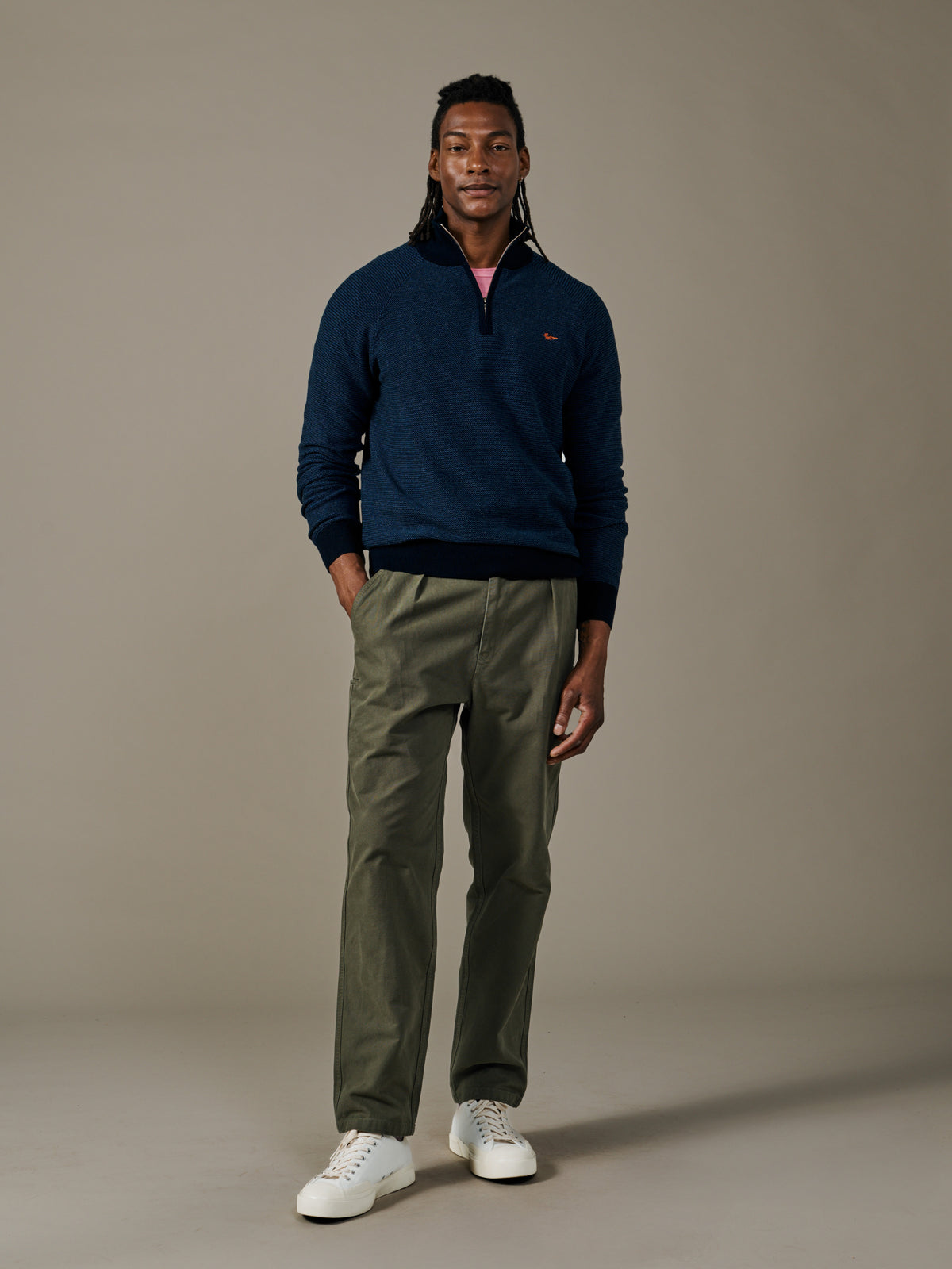 Aubin Navy Mix Bonby Cotton Zip Neck | Zip Neck