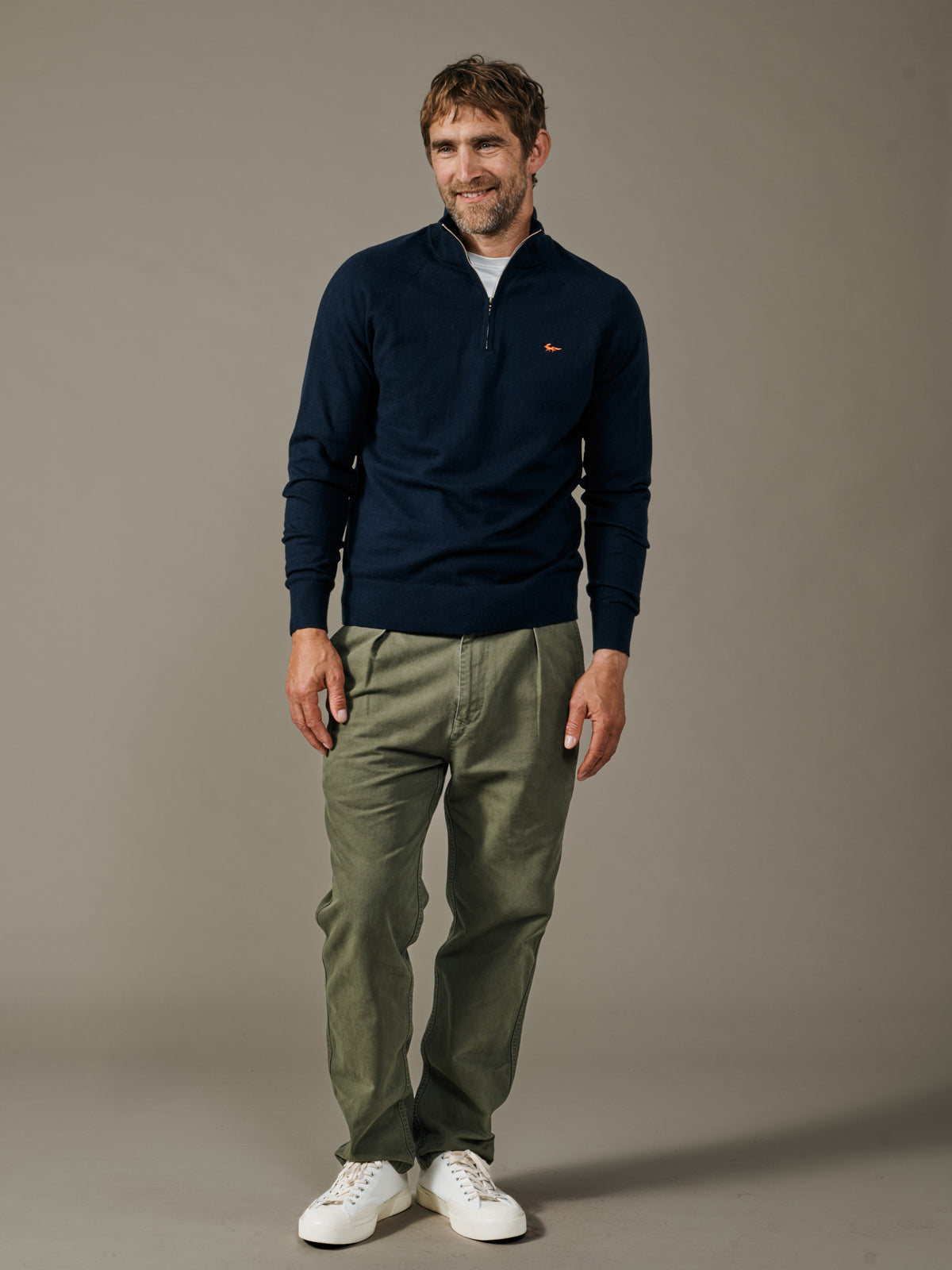 Aubin Dark Navy Bonby Cotton Zip Neck | Zip Neck