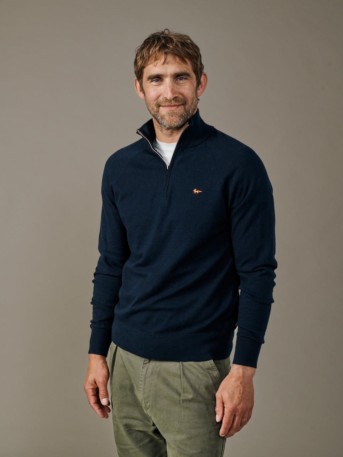 Aubin Dark Navy Bonby Cotton Zip Neck | Zip Neck