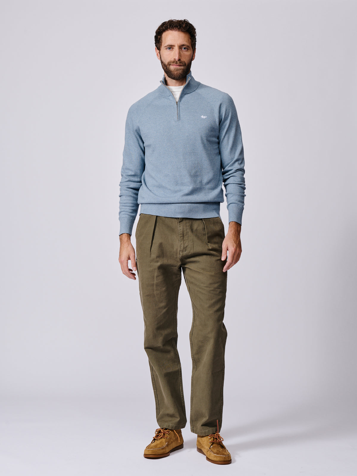 Aubin Pale Blue Bonby Cotton Zip Neck | Zip Neck