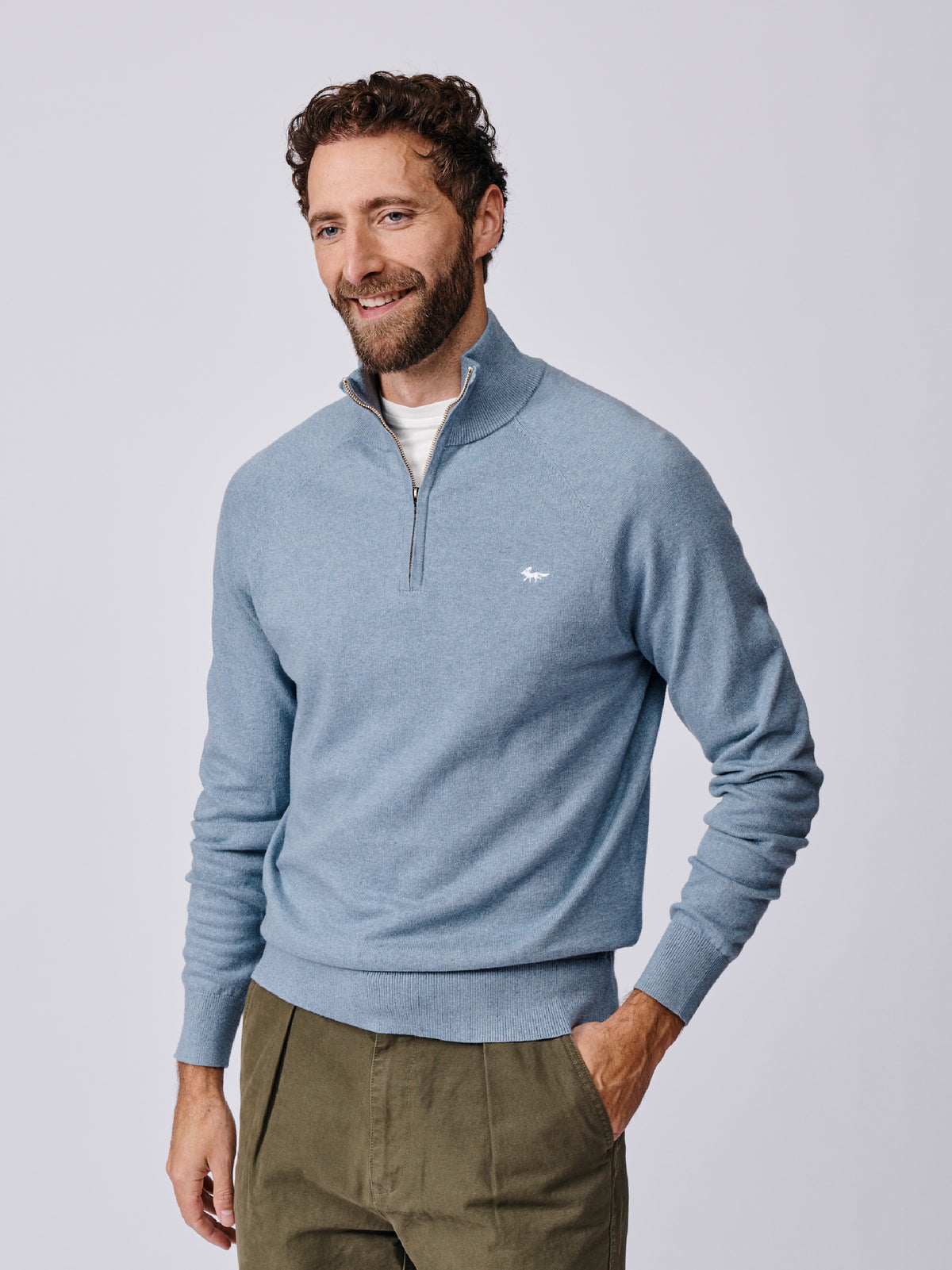 Aubin Pale Blue Bonby Cotton Zip Neck | Zip Neck