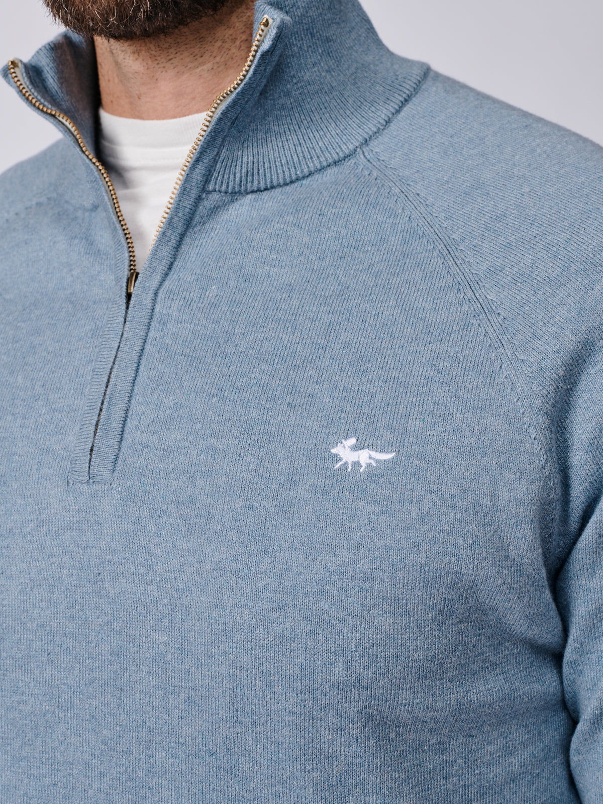 Aubin Pale Blue Bonby Cotton Zip Neck | Zip Neck