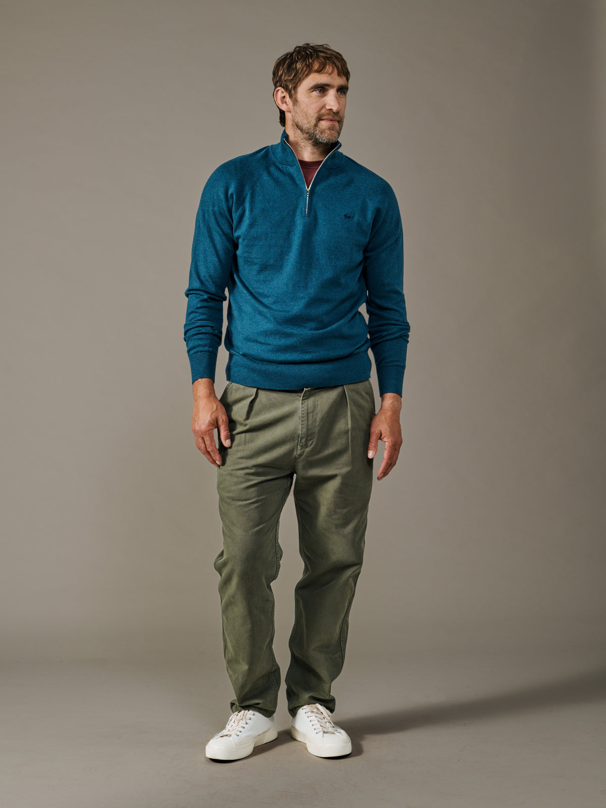 Aubin Peacock Bonby Cotton Zip Neck Jumper | Zip Neck