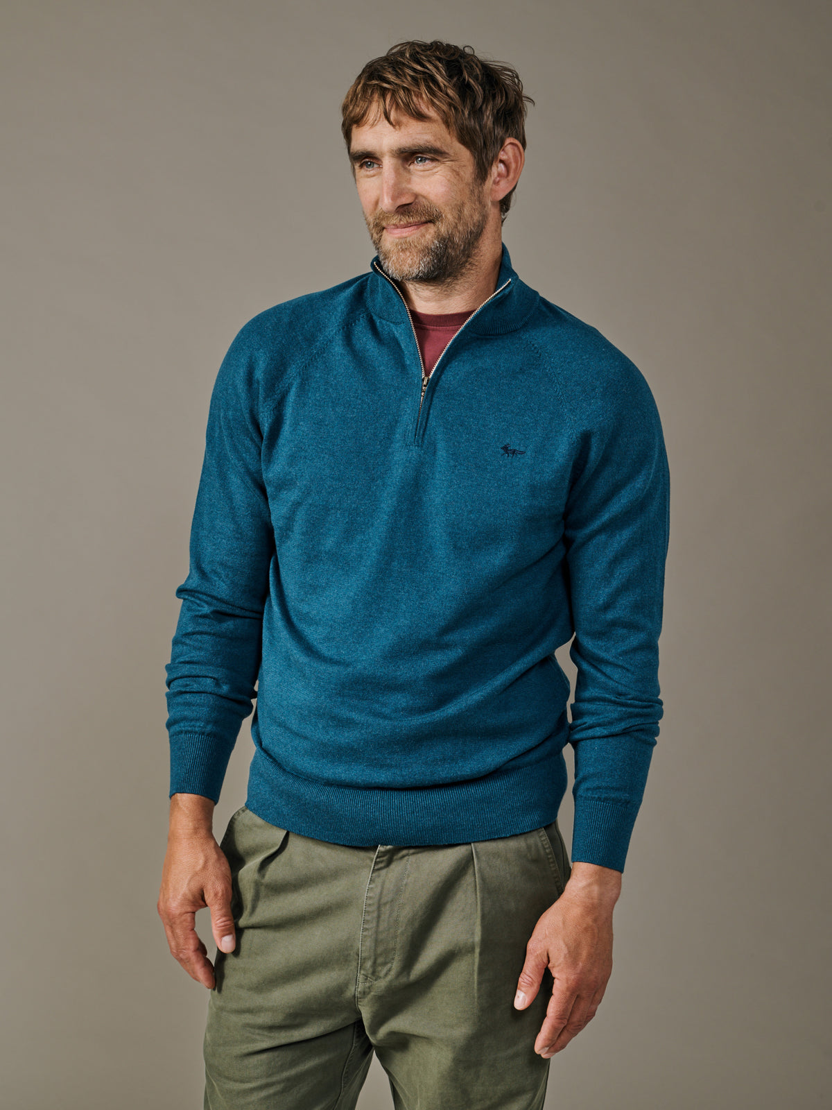 Aubin Peacock Bonby Cotton Zip Neck Jumper | Zip Neck