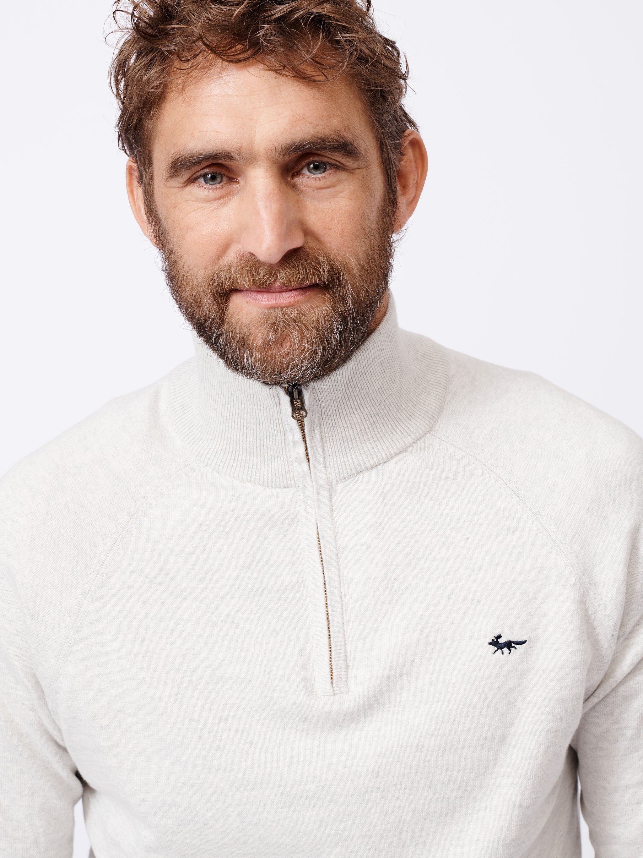 Light Grey Marl Bonby Cotton Zip Neck | Aubin