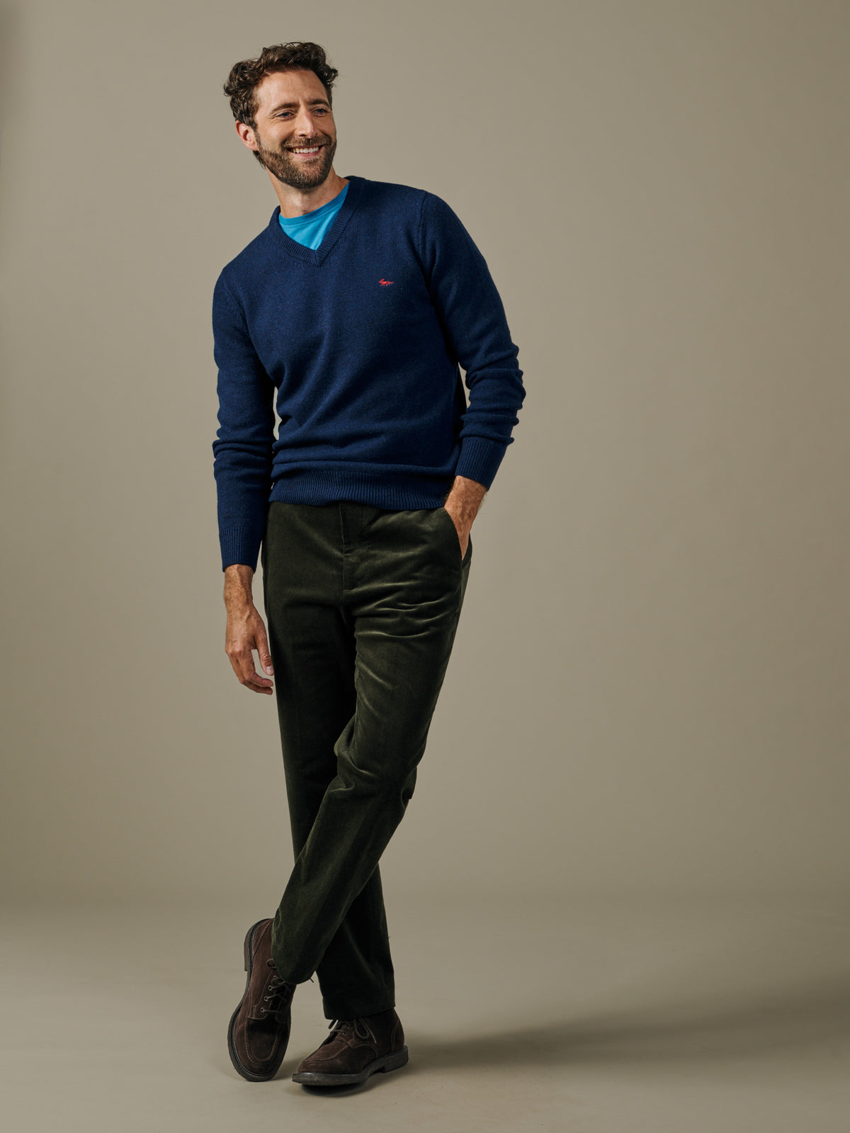 Aubin Navy Bransbury Lambswool V Neck | V-Neck