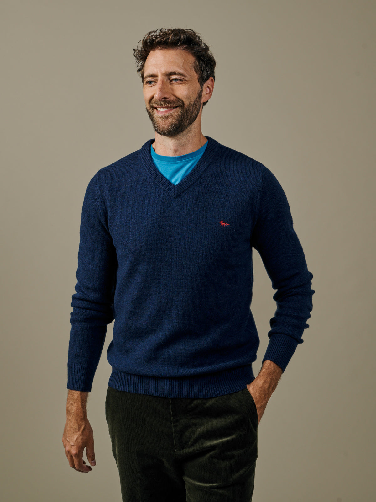 Aubin Navy Bransbury Lambswool V Neck | V-Neck