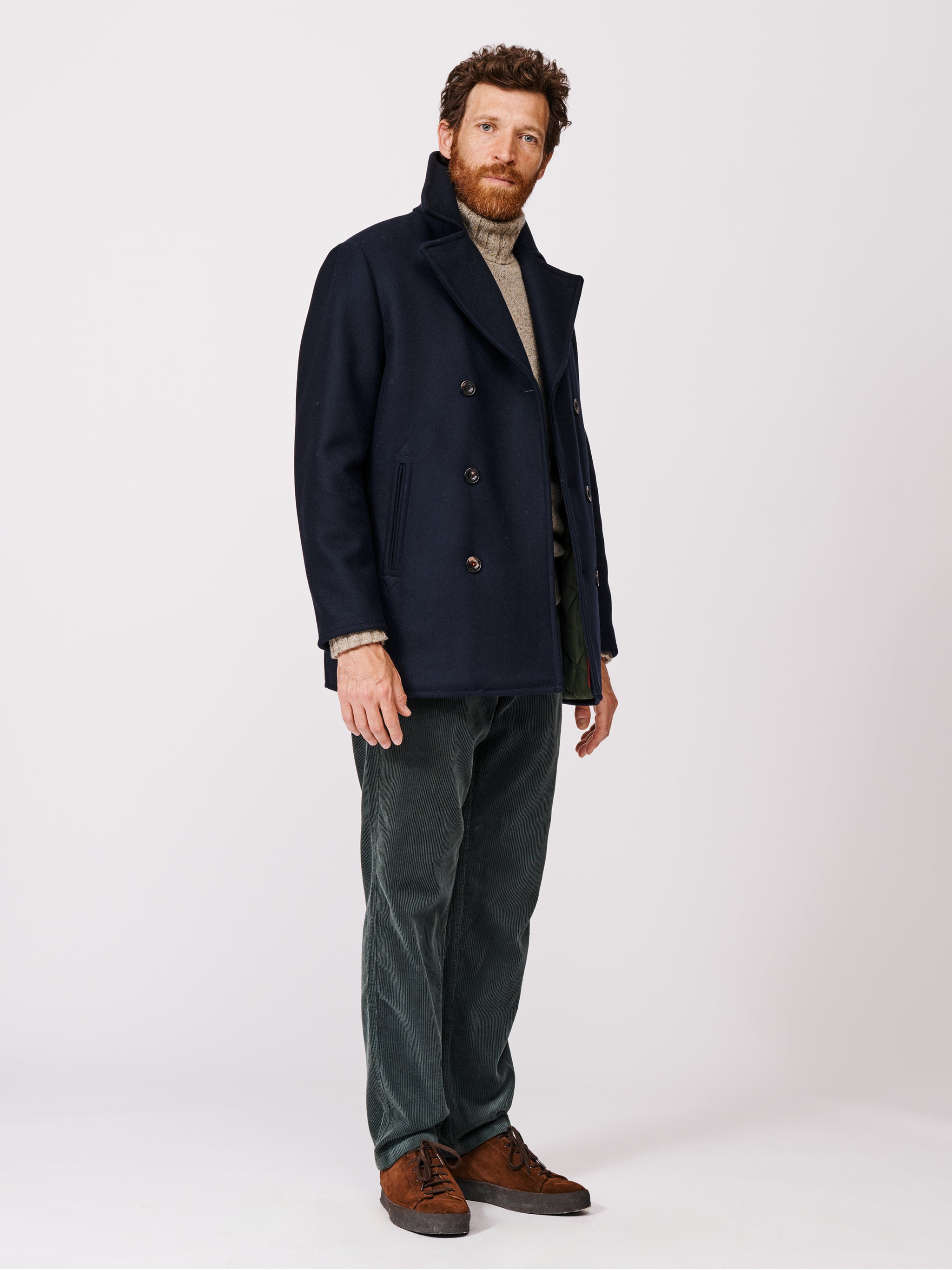 Navy Bridges Double-Breasted Wool Peacoat | Aubin