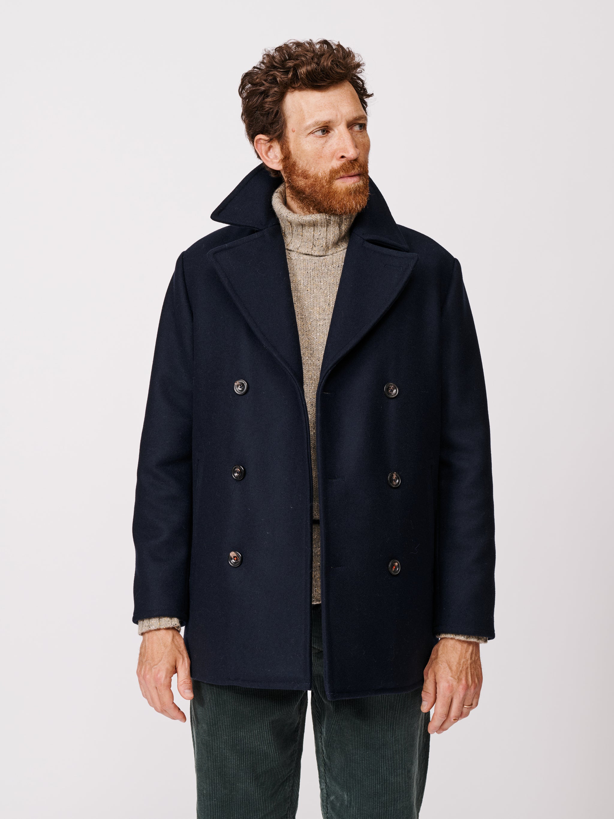 Navy Bridges Double-Breasted Wool Peacoat | Aubin