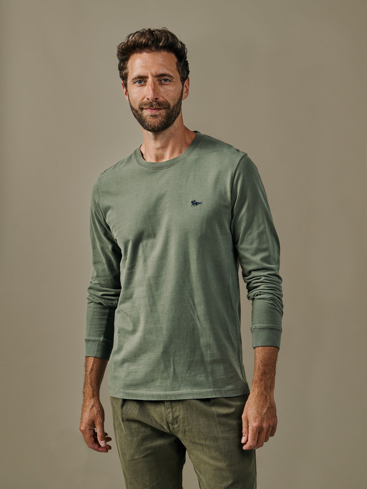 Aubin Khaki Buttermere Organic Long Sleeve T-Shirt | Long Sleeve Tee
